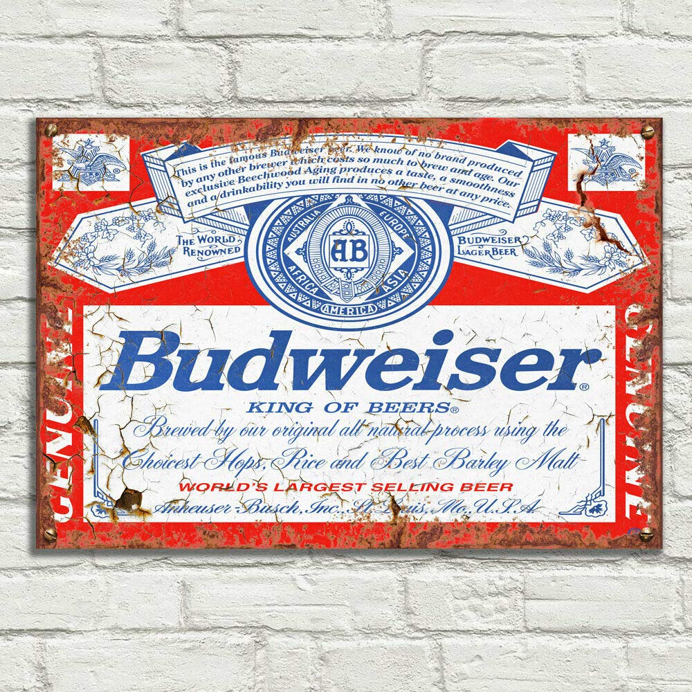 LBS4ALL Budweiser king of beers Signs Metal Plaque Aluminium Vintage Pub Tiki Bar Home Cafe Wall Beer Retro Club