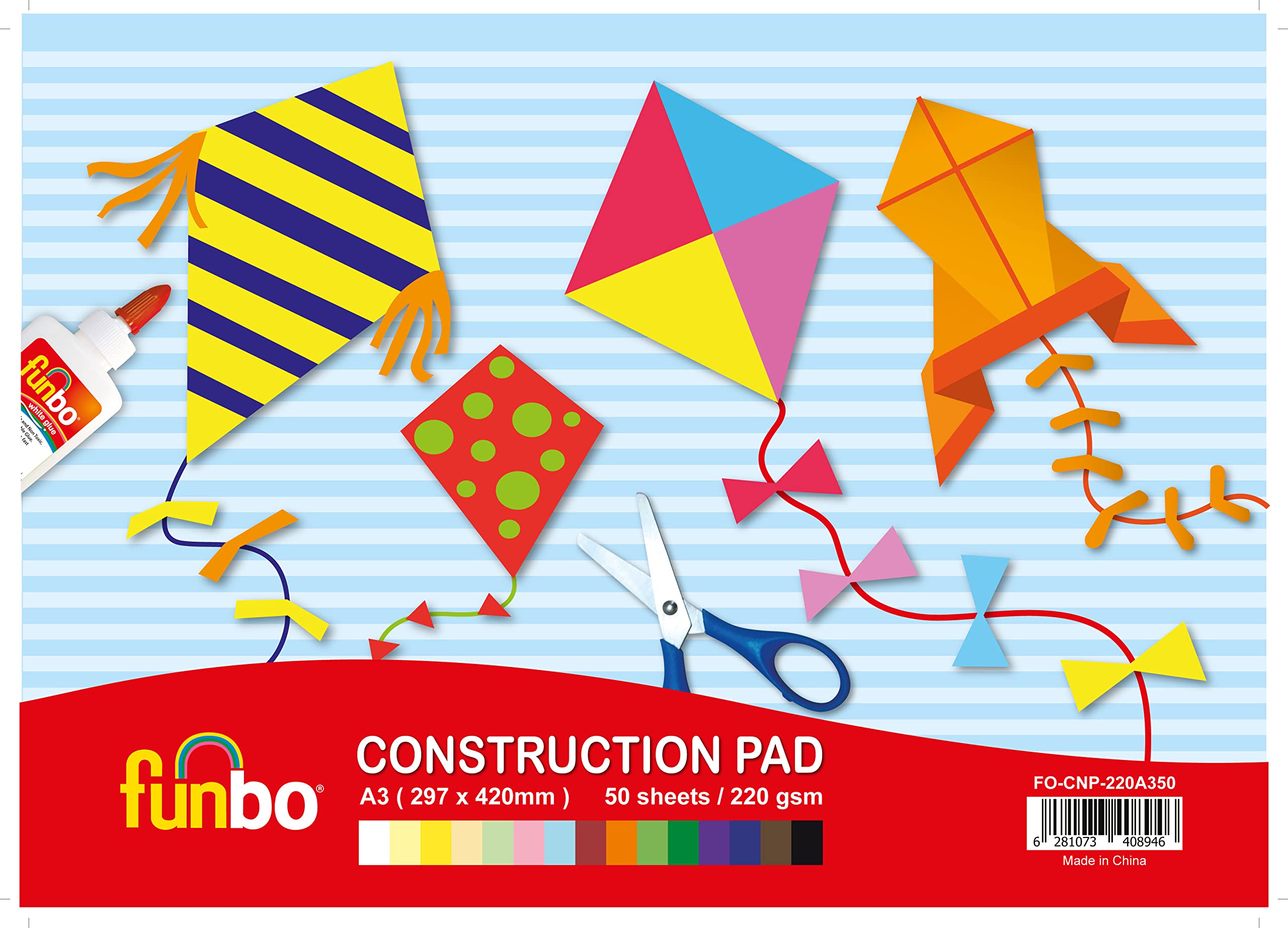 FunboConstruction Pad 50-Pieces, A3 Size, 15 Assorted Colors