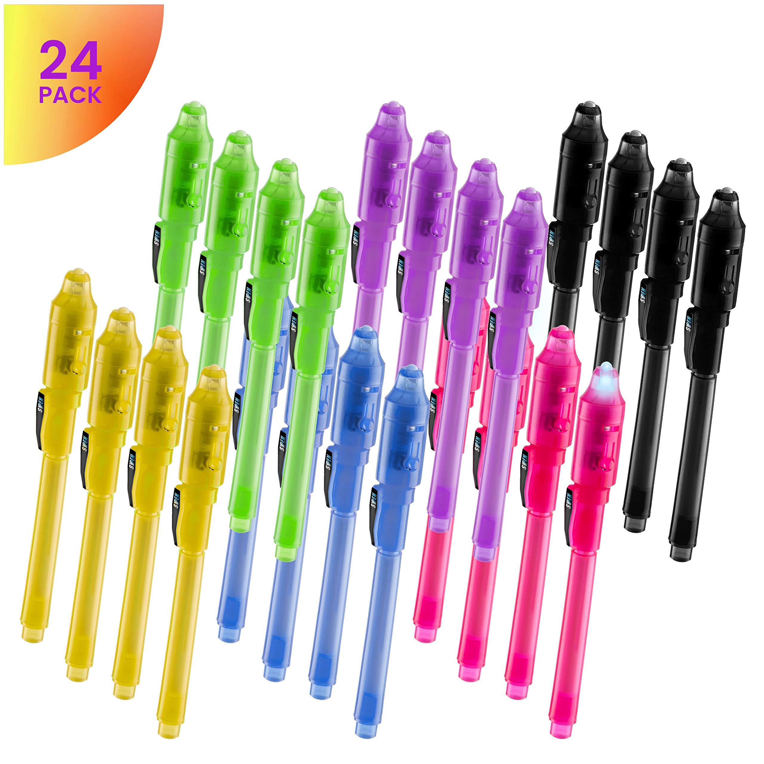 SyPen Invisible Ink Pen Marker Secret spy Message Writer 24 pcs with uv Light Fun Activity Entertainment for Kids Party Favors Ideas Gifts and Stock Stuffers, (24 Pack)