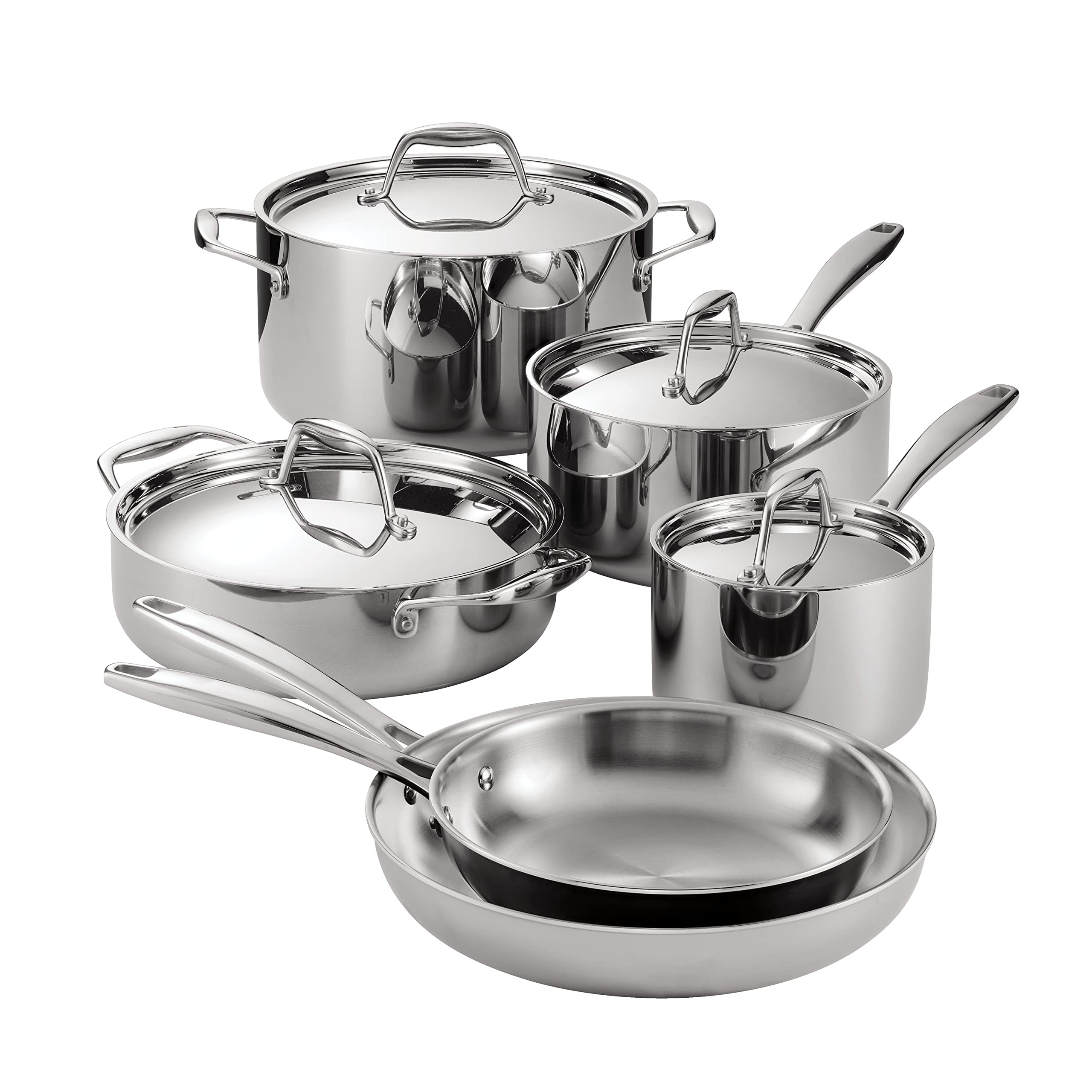 Tramontina Tri-Ply Clad Stainless Steel 10-Piece Cookware Set with Lids, Pots and Pans Kitchen Set, Induction-Ready, Dishwasher-Safe, NSF-Certified, Made in Brazil