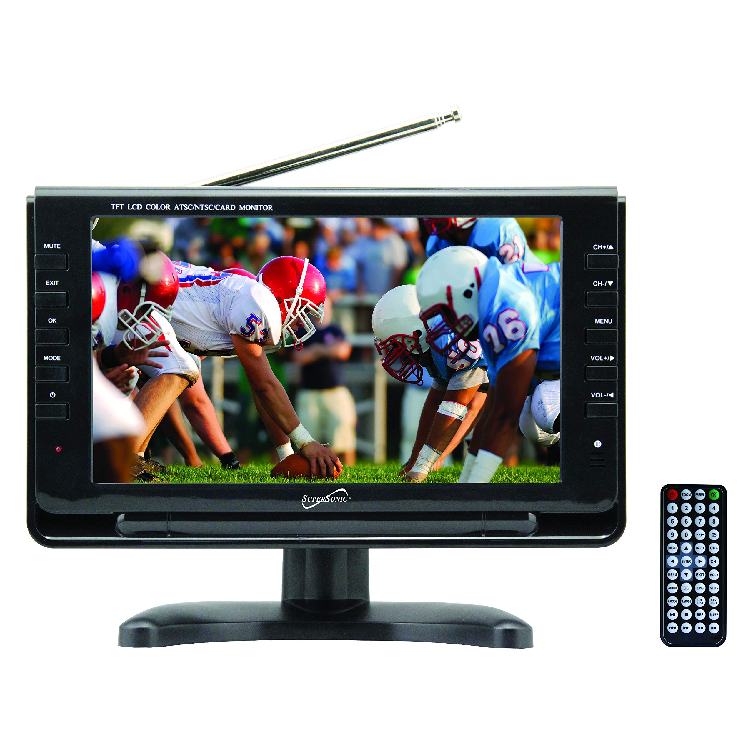 Supersonic SC-499 9-Inch Portable LED TV with Crisp Display, USB/MMC Inputs, Digital TV Tuner, Lithium Battery and AC/DC Compatibility -Perfect for RVs, Kitchens, Outdoors, and On-The-Go Entertainment