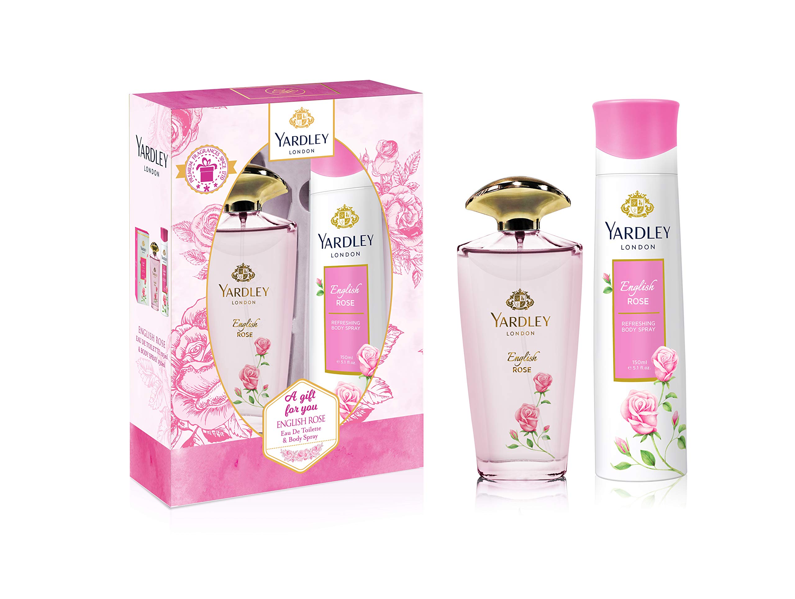 YardleyLondon English Rose Perfumed Gift Set For Women, Eau De Toilette 125 ml + Body Spray 150 ml