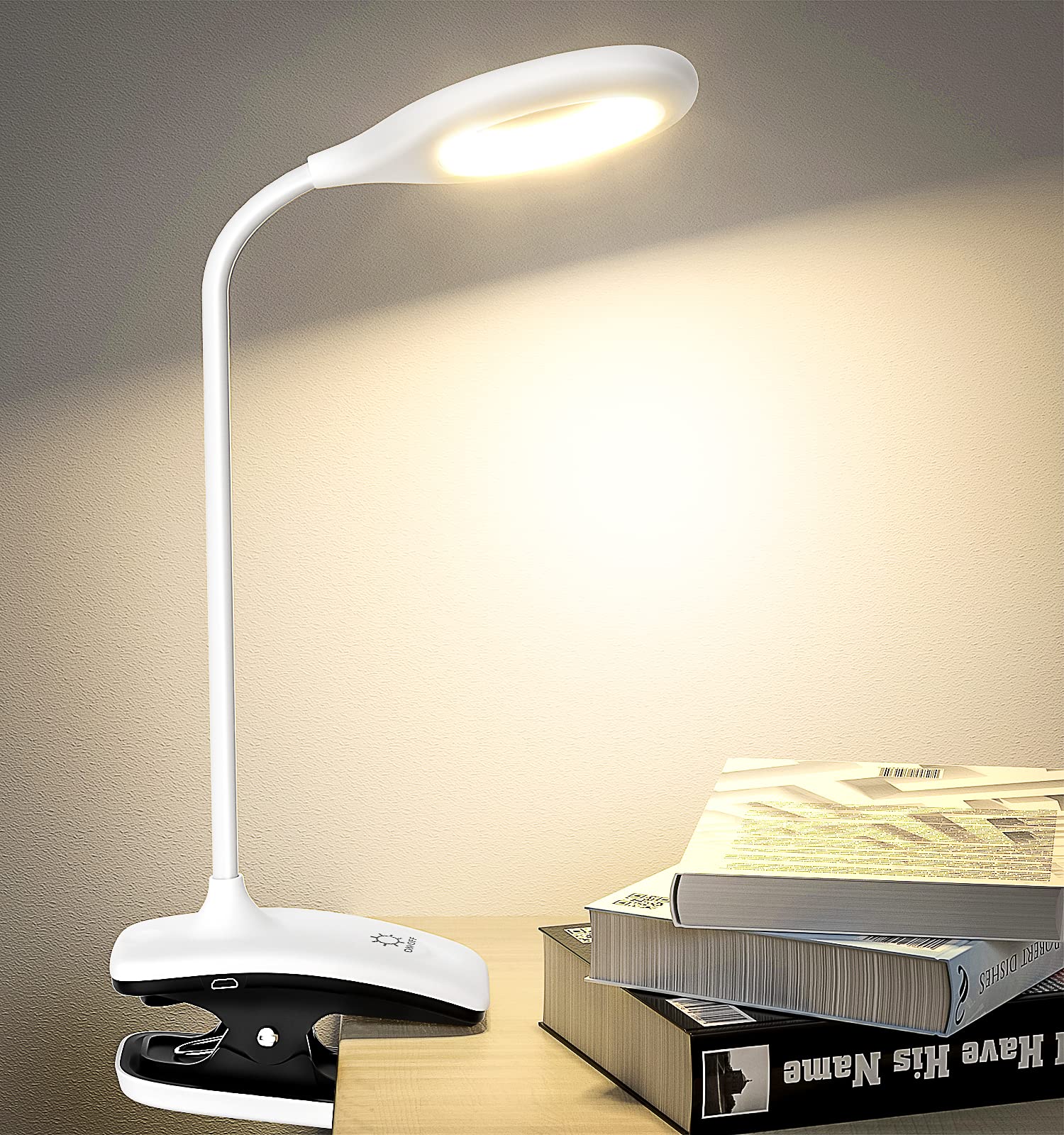 DEEPLITE LED Desk Lamp Clip on Lamp Battery Powered Clip on Light Book Light for Bed, Eye-Caring Flexible Arm Memory Touch 3 Color Modes & Stepless Brightness Portable Reading Light for Study Work.