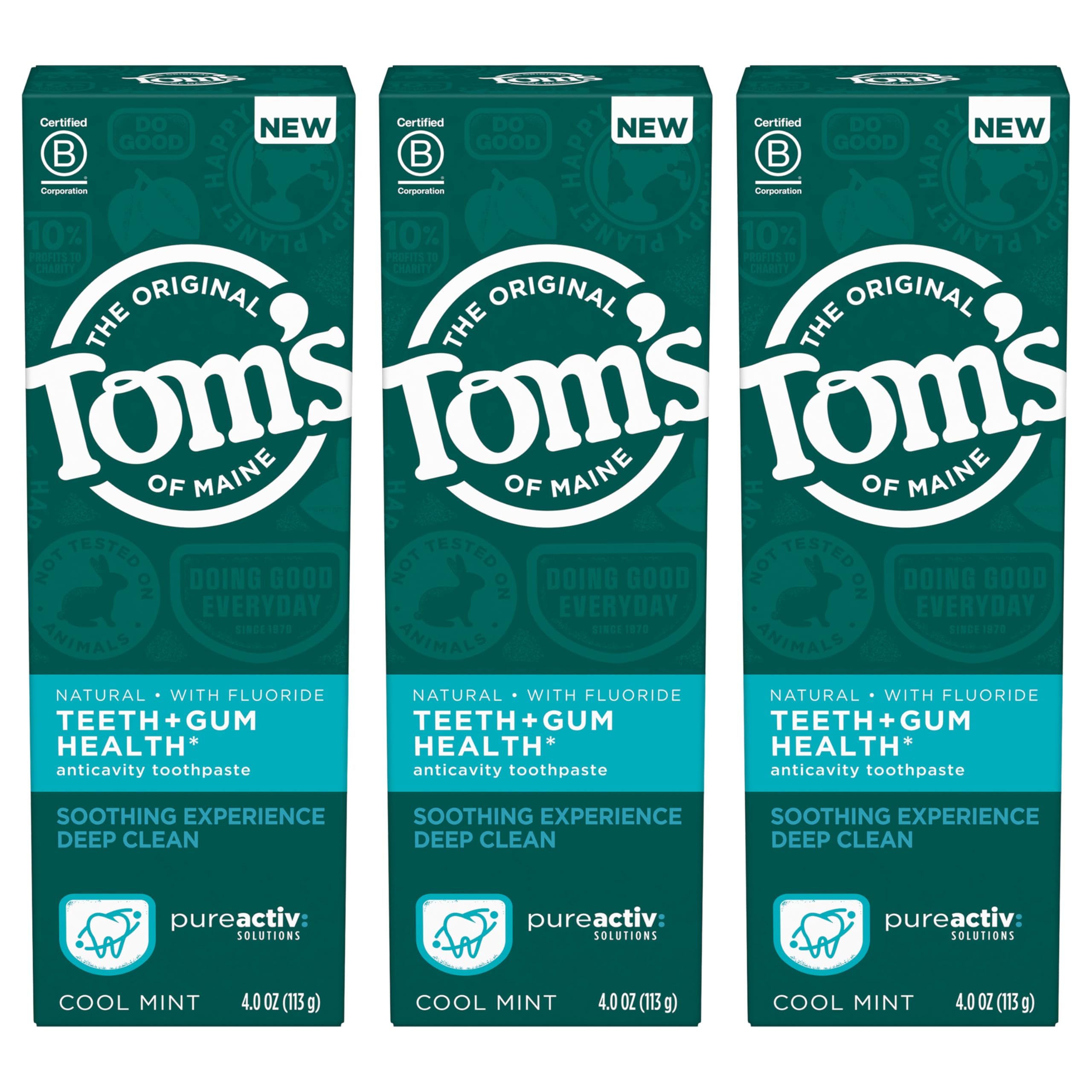 Tom's of MainePureActiv Teeth + Gum Health* Natural Anticavity Toothpaste Gel 4.0oz , 3-Pack