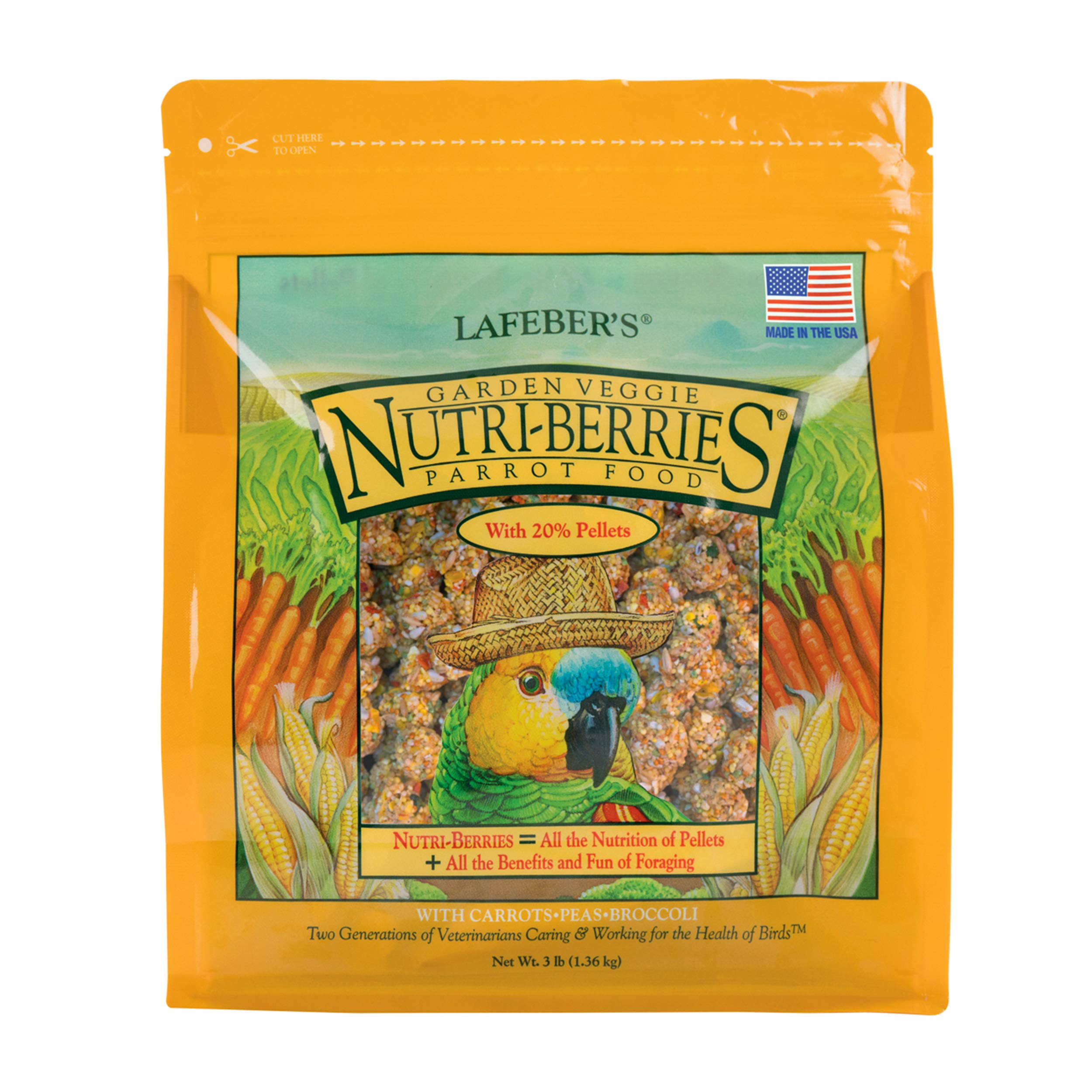 LAFEBER'SGarden Veggie Nutri-Berries Pet Bird Food, Made with Non-GMO and Human-Grade Ingredients, for Parrots, 3 lb