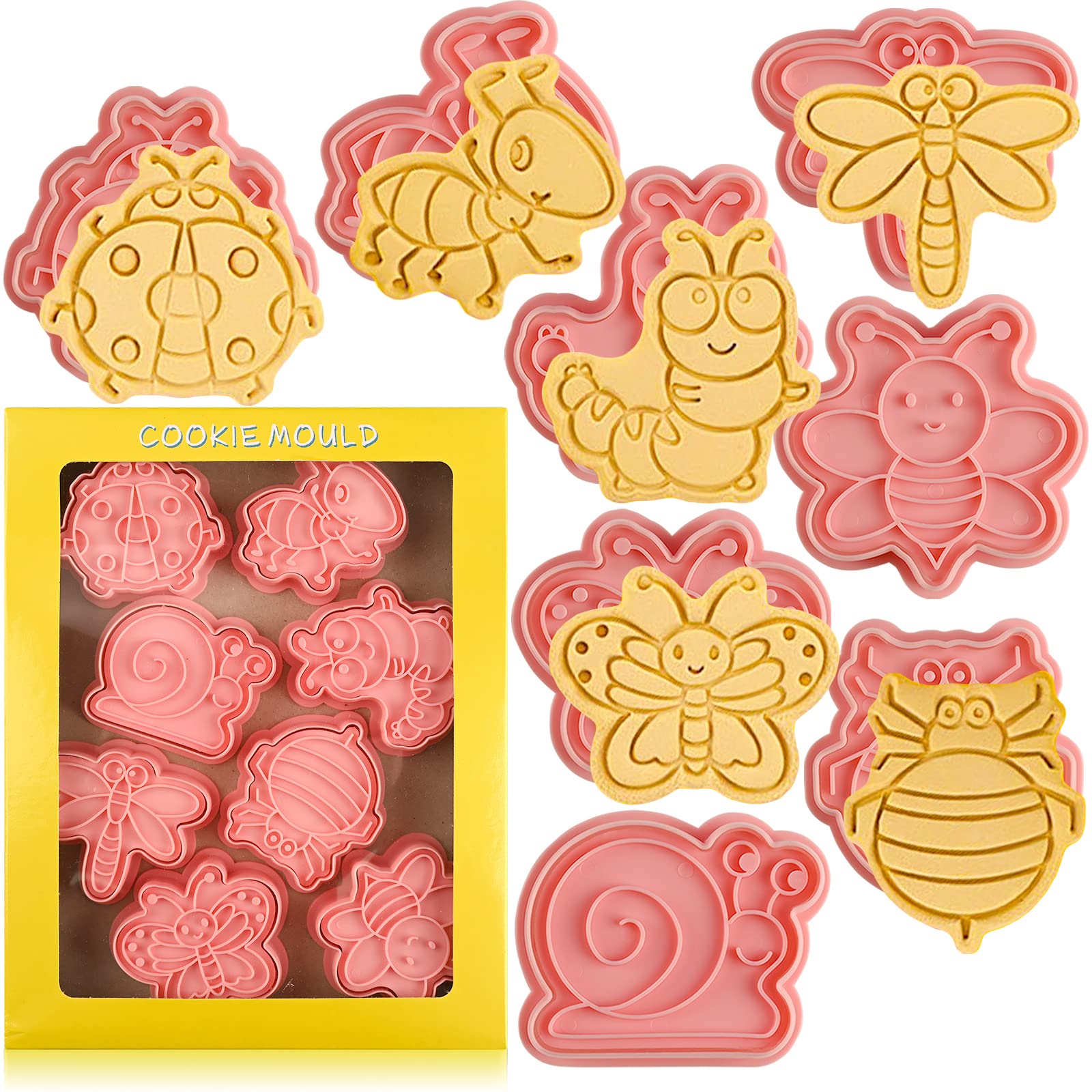 Insect Cookie Cutters Set, 8 Pcs Cookie Cutter with Plunger Stamps, Cute Cookie Cutters for DIY Biscuit Snacks Cheese Baking