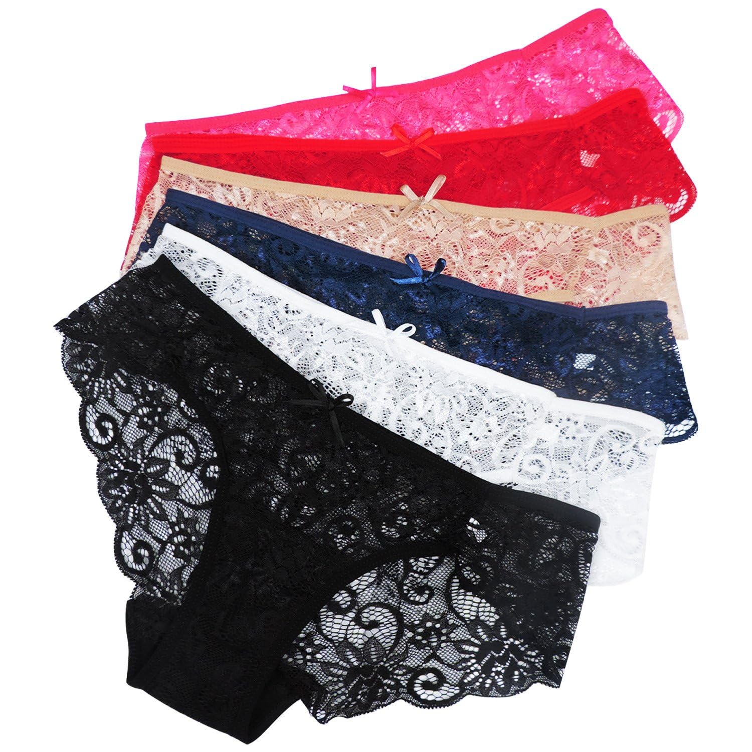 Sunm Boutique6 Pack Women's Invisible Seamless Bikini Lace Underwear Half Back Coverage Panties