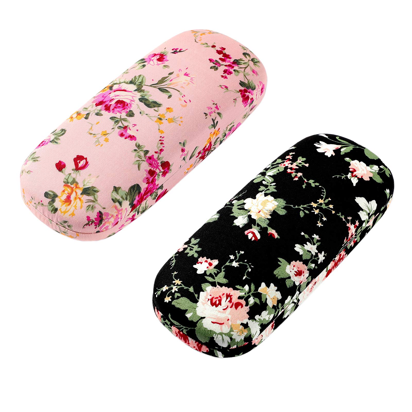 molshine2 Pieces Fabrics Floral Glasses Case,Hard Shell Portable Eyeglass case for Reading Eyeglasses,Small Sunglass