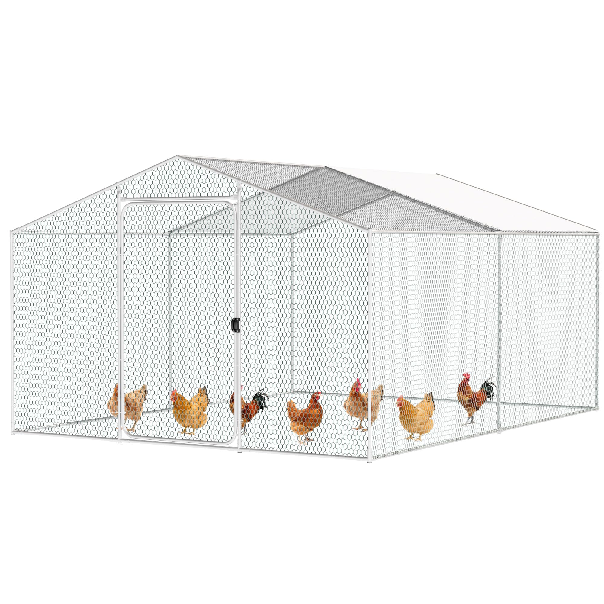 Greesum Large Chicken Coop, Poultry Cage for Yard and Farms with Waterproof Cover, 13.1 x 9.8 x 6.5 ft Hen House, Single Door