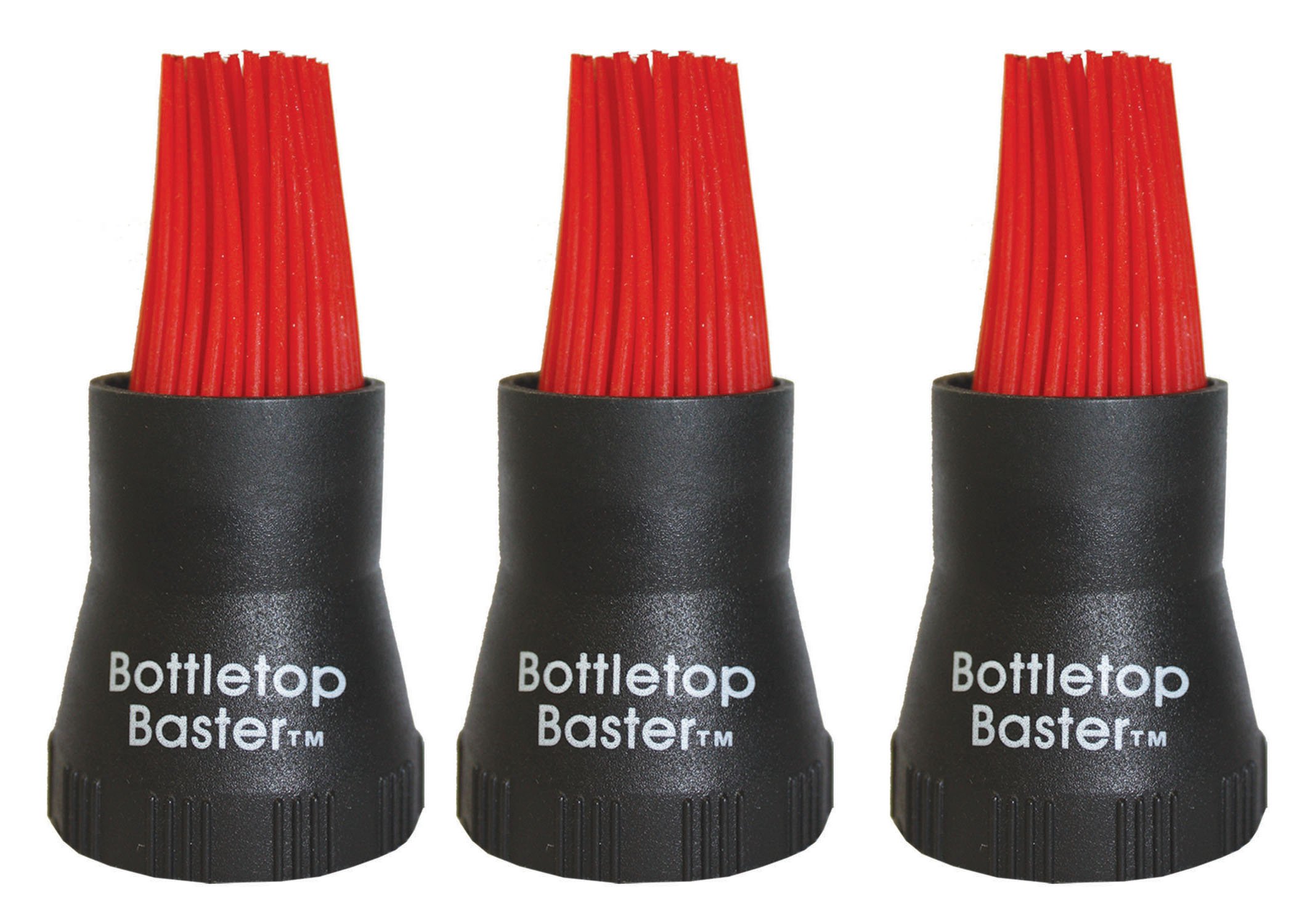 okari 160905x3 - 3-Pack - Bottletop Basting Brush Silicone - Heat Resistant - Fits Most Bottles - Mess-Free Basting from the Bottle - Black and Red