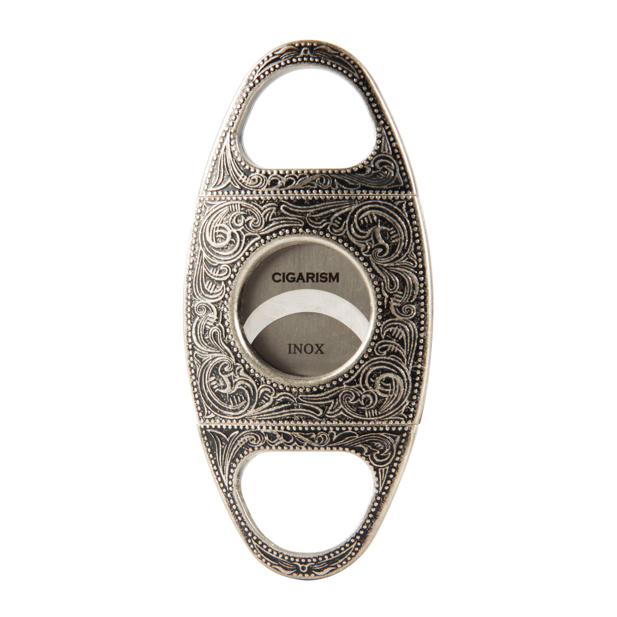 CIGARISMCopper Flower Carving Vintage 2 Blades Cigar Cutter (Silver)