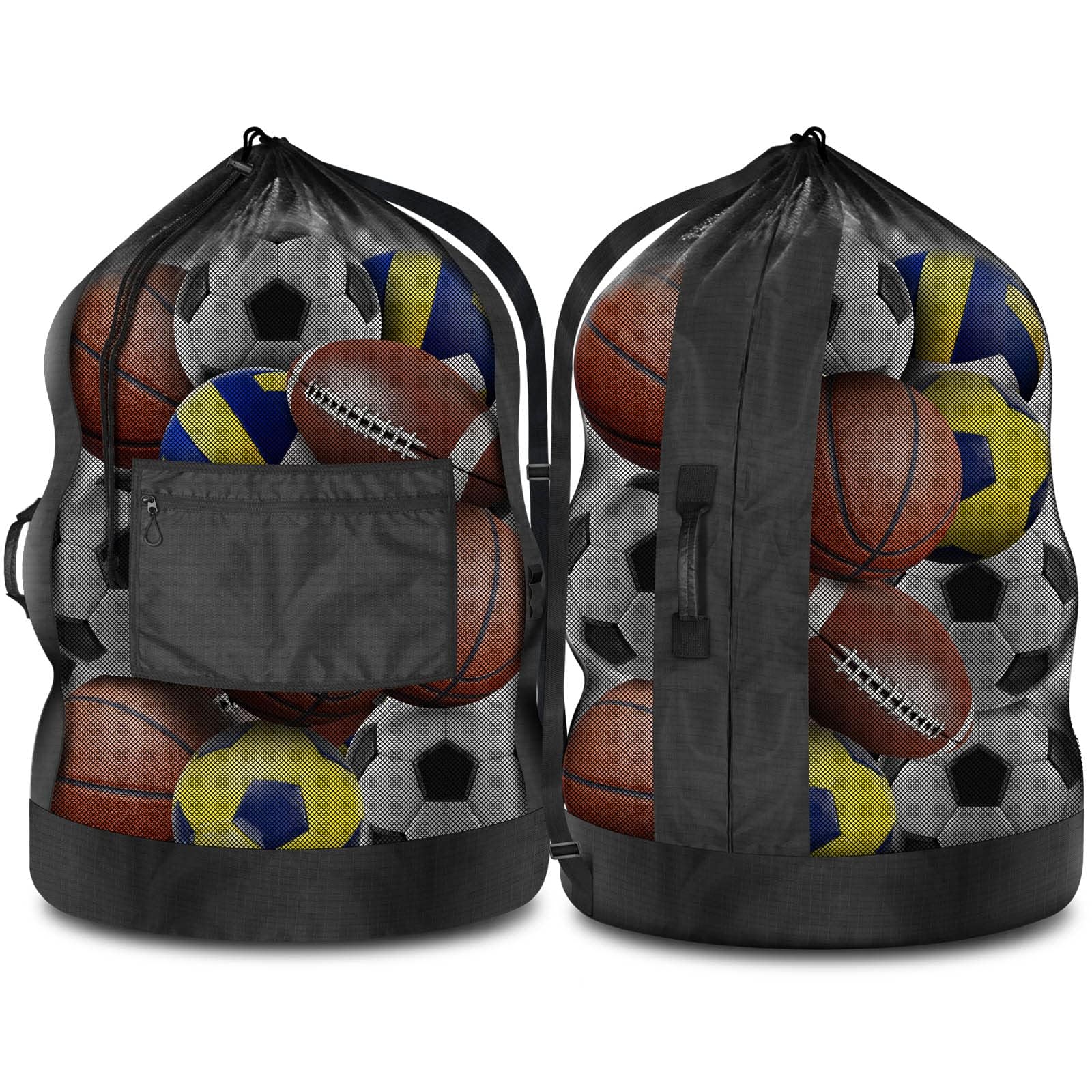 BROTOU Extra Large Sports Ball Bag, Ball Bags for Coaches, Adjustable Shoulder Strap and Hanging Ears with Handle, Mesh Sports Bag for Holding Basketball, Volleyball, Swimming Gear (30” x 40”)