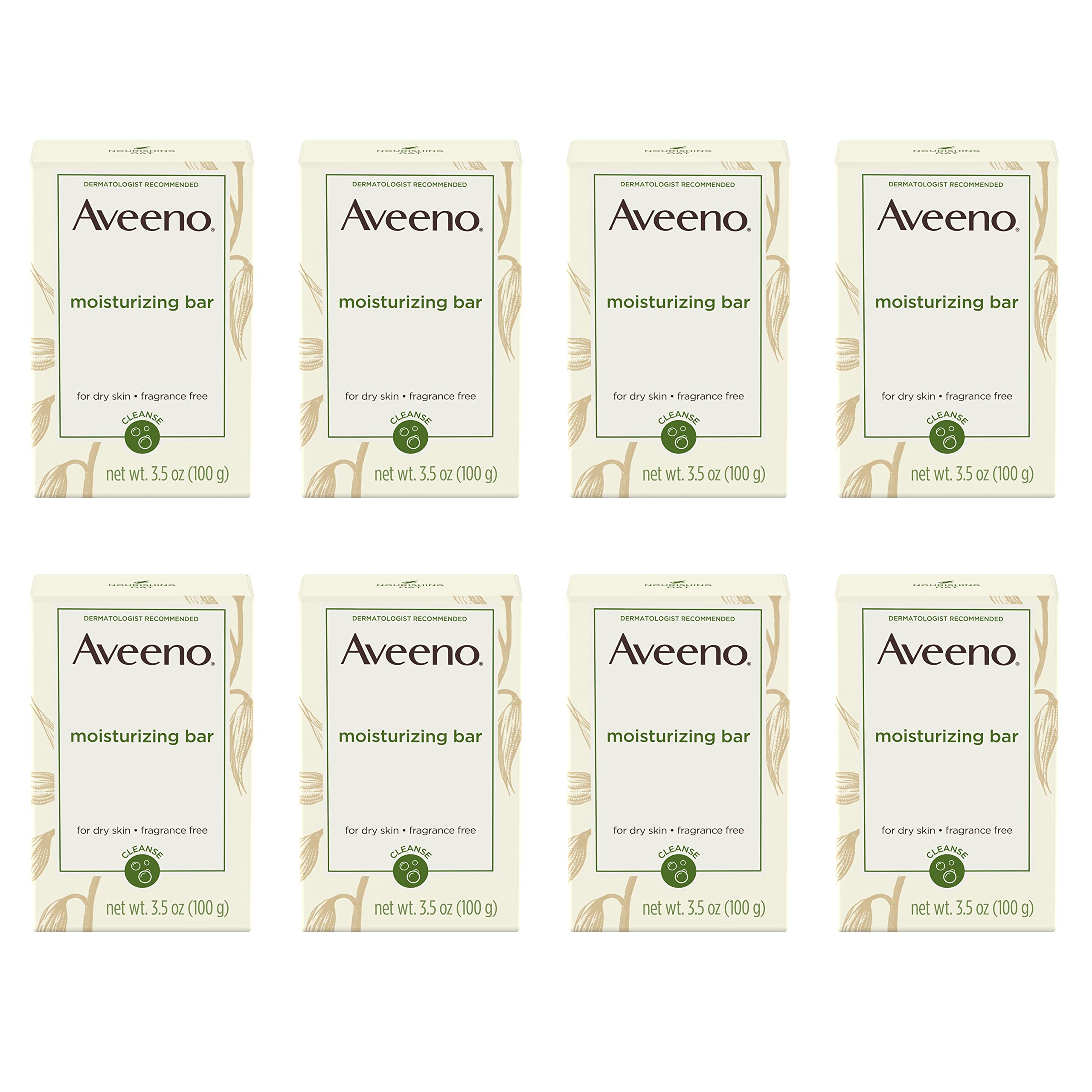 AveenoGentle Moisturizing Bar Facial Cleanser with Nourishing Oat for Dry Skin, Fragrance-free, Dye-Free, Soap-Free, 3.5 oz pack of 8