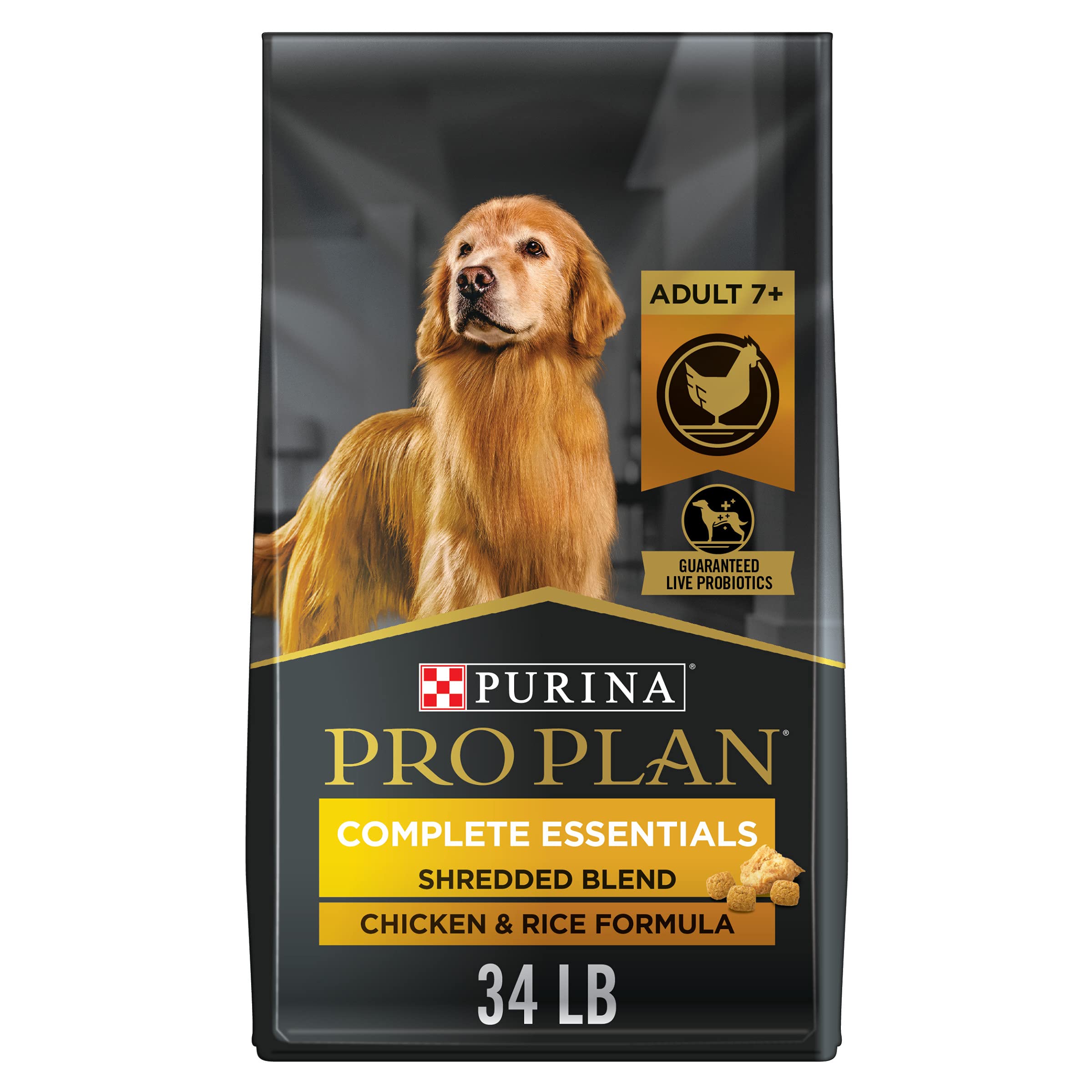 Purina Pro Plan Senior Dog Food With Probiotics for Dogs, Shredded Blend Chicken & Rice Formula - 34 lb. Bag