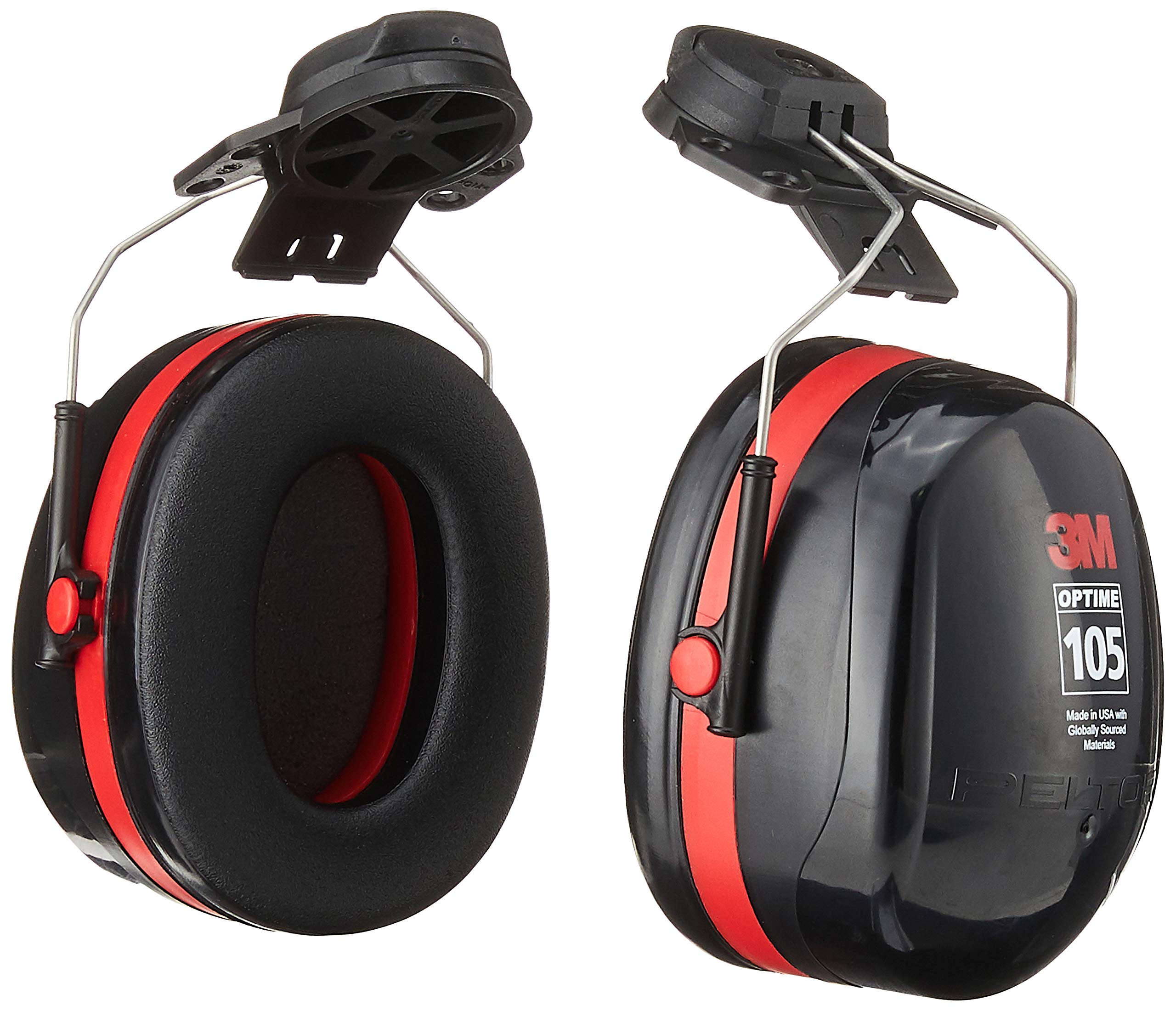 3M H10P3E Peltor Optime 105 Helmet Attachable Earmuff, Ear Protectors, Hearing Protection, NRR 27 dB, Black, Large