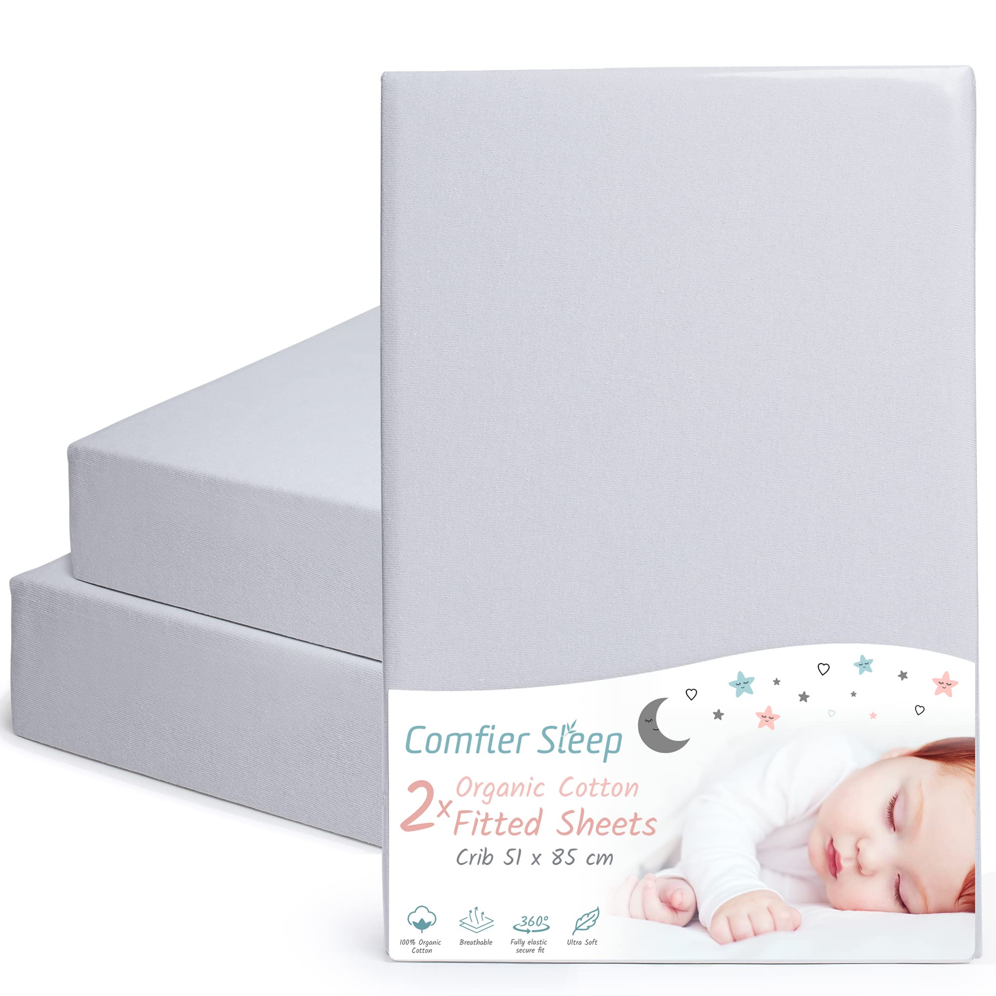 Chicco nexttome Crib Sheets 51x85cm Fully Fitted and 100% Organic Cotton Completely Natural Crib Sheets Grey and Set of 2 Ultra-soft and Comfortable Tutti Bambini Cozee Sheets Next To Me Crib Sheets