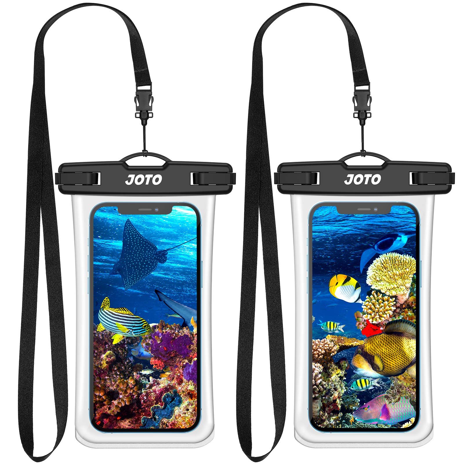 JOTO2 Pack Waterproof Phone Pouch, IPX8 Underwater Phone Case for Swimming Transparent Dry Bag for iPhone 15 14 13 Pro Max, Galaxy S24 S23 S22 Ultra 7.0 inch, Cruise Beach Essential -Black