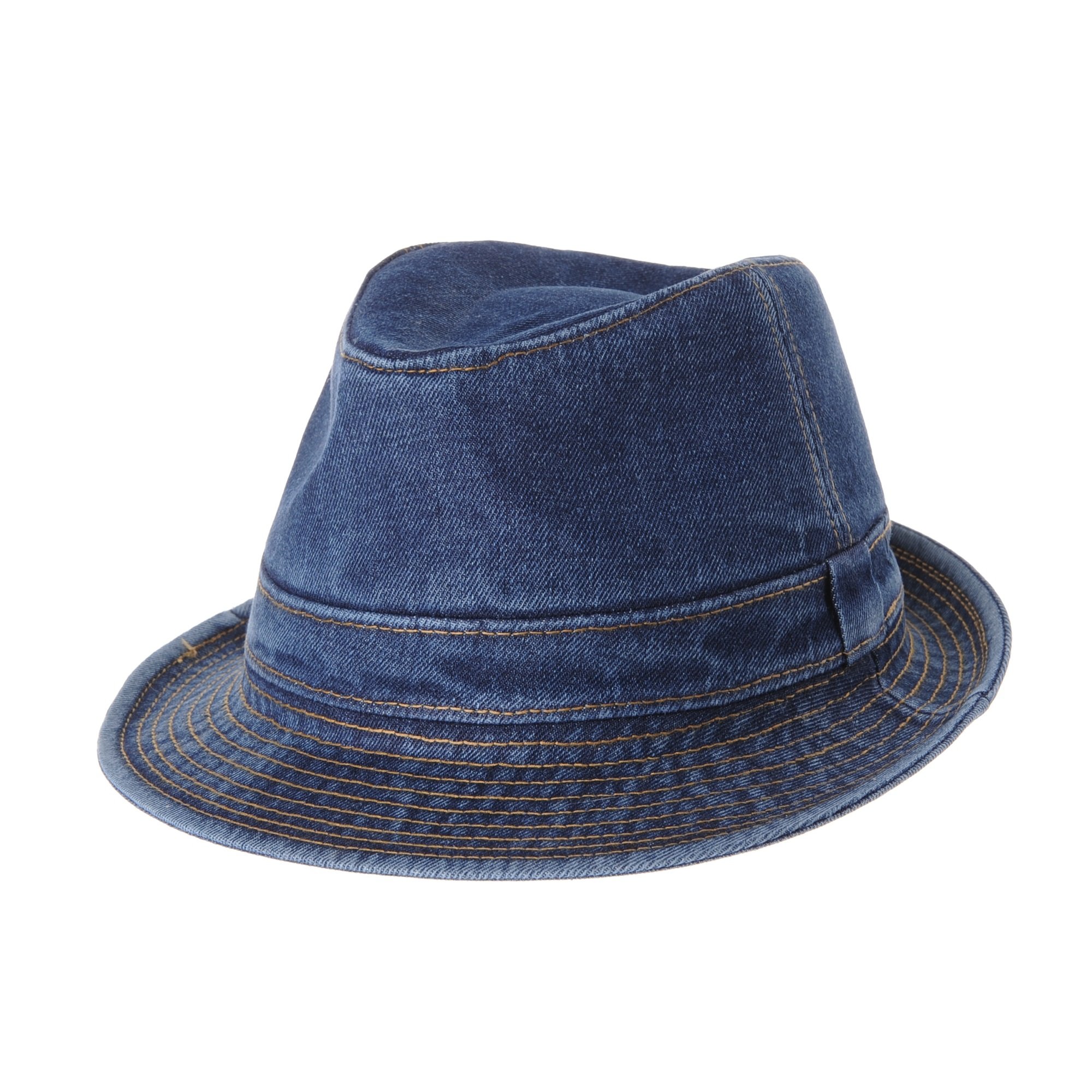 Denim Fedora Hat Plain Stitch Washed Short Brim DW6646