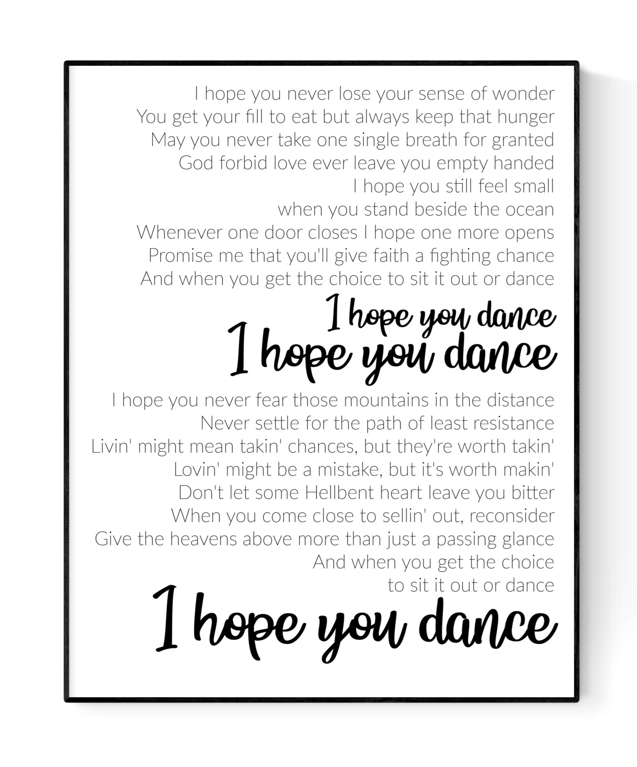 I Hope You Dance Lyrics Poster | Lee Ann Womack | Music Art Print 8x10