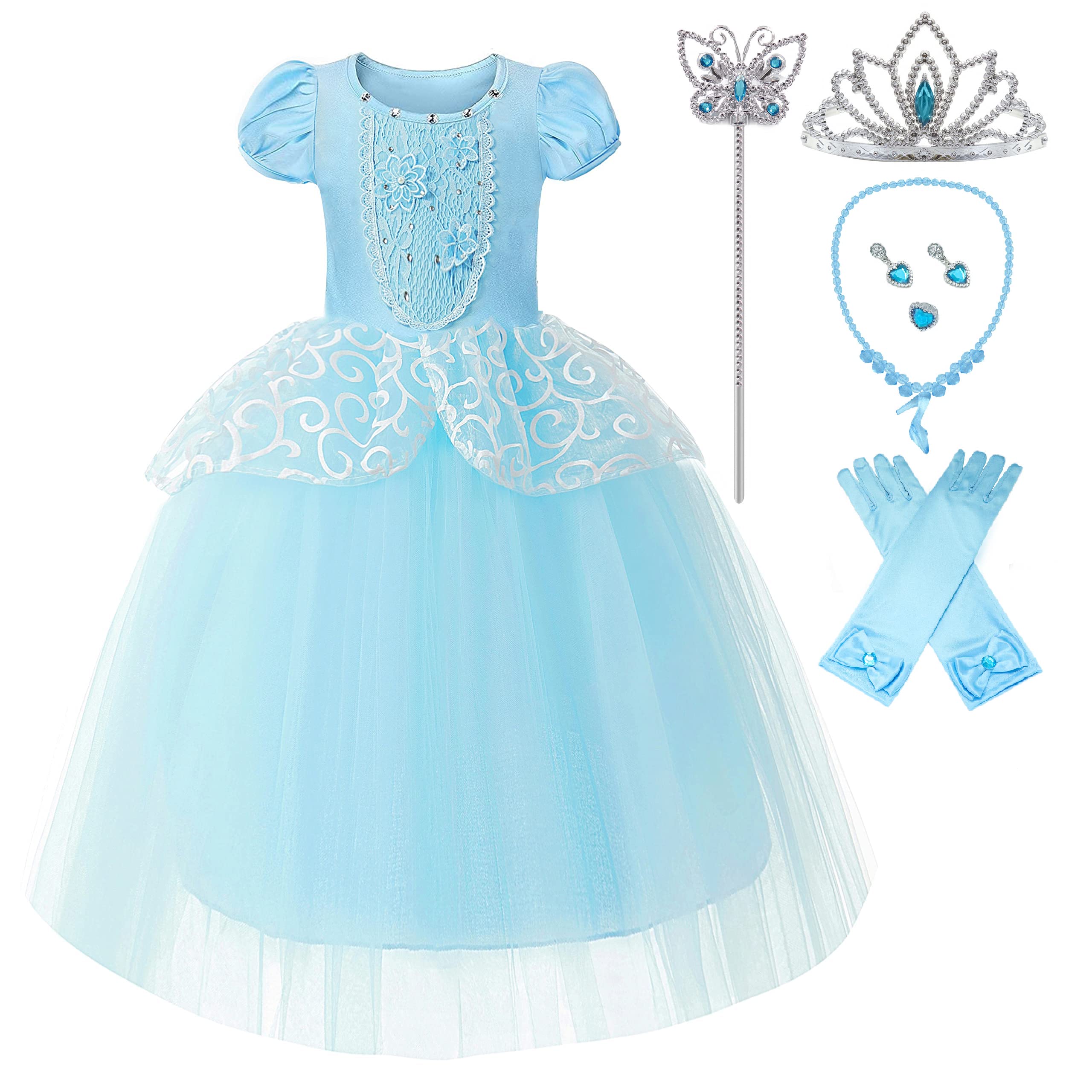 Princess Dresses for Girls Blue Dress Up Clothes Accessories for Toddler Girls Fancy Birthday Party