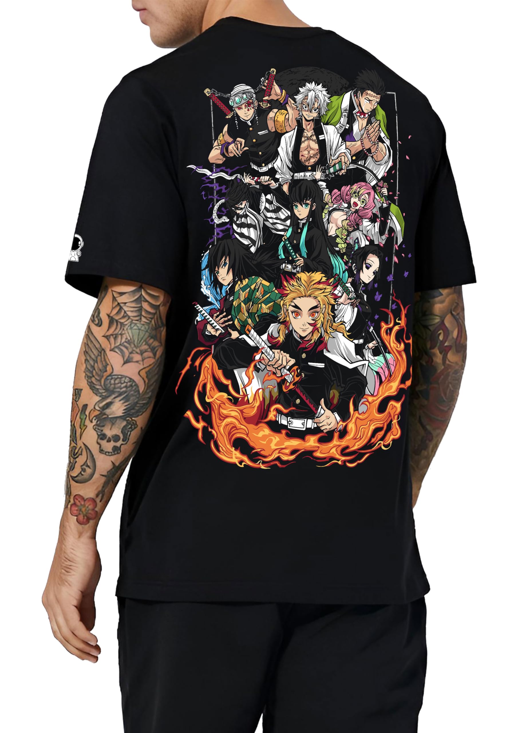 PeaceOut Cotton Unisex T-Shirt with Anime Printed Demon Slayer Hashira (Black)