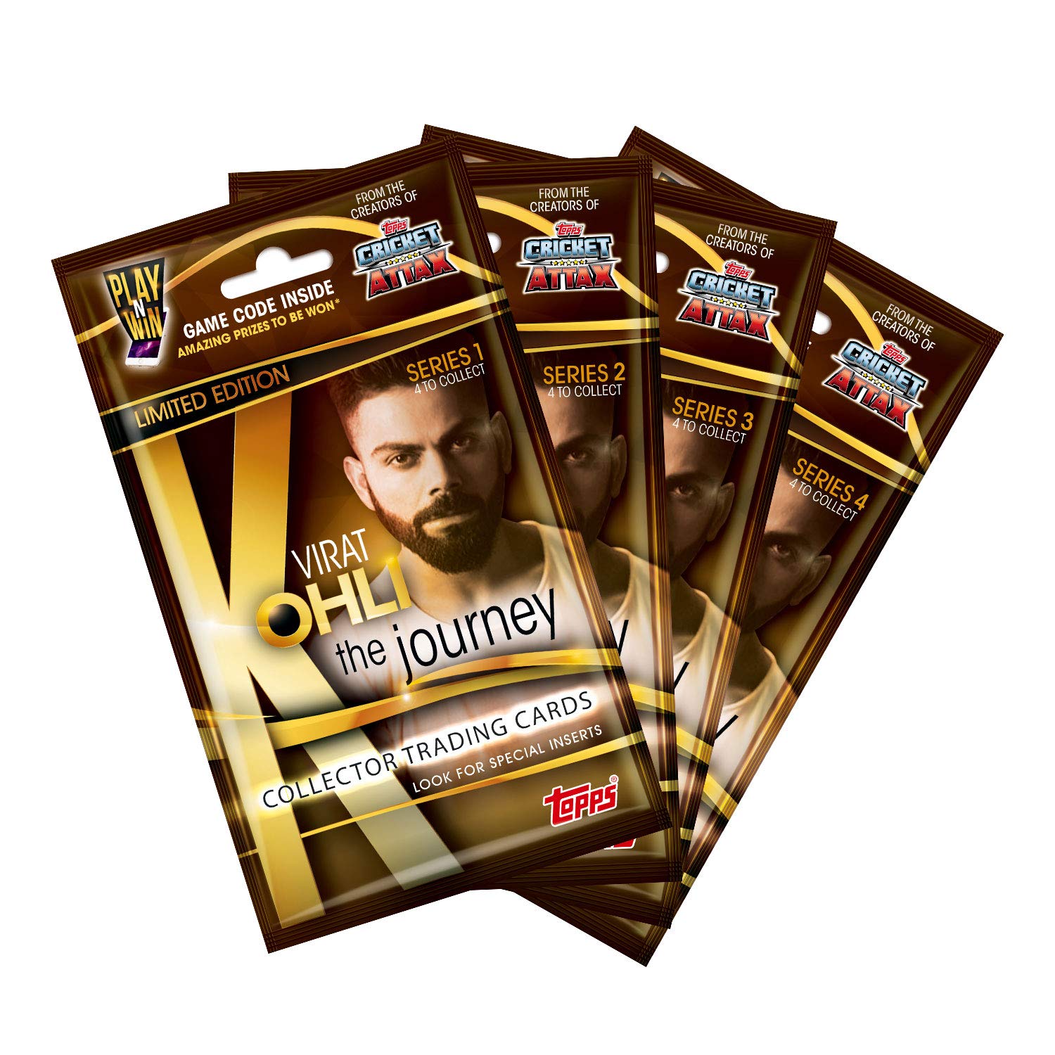 Topps India VIRAT KOHLI The Journey - Collector Trading Card Game, Series 1, 2, 3 and 4, Pack of 4, Official Merchandise, Multicolor