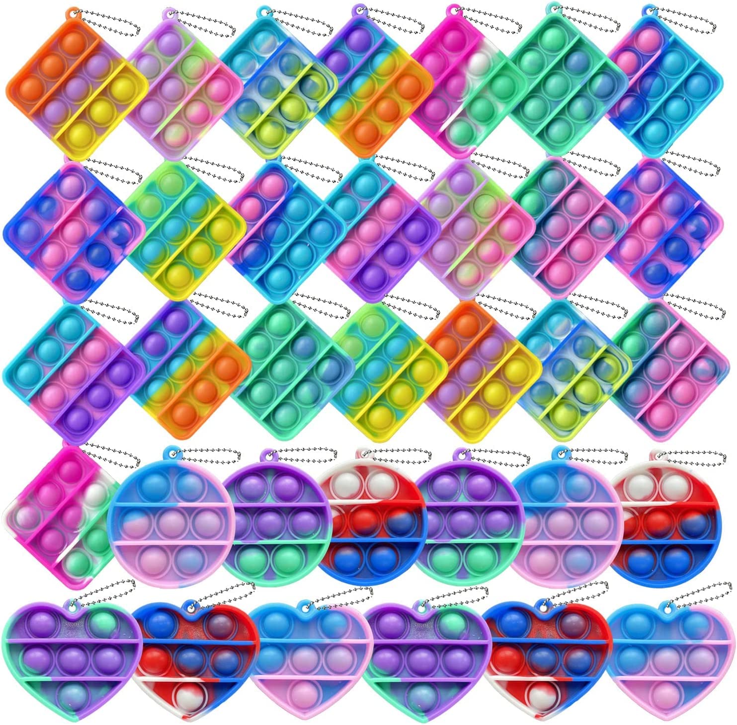 120pcs Random Color Mini Squeeze Pop Bubble Fidget Sensory Toys, Mini Keychain Wrap Small Relieve Anxiety Stress Toy, Pop Bulk Silicone Classroom Prize for Kids Adult Party Gift