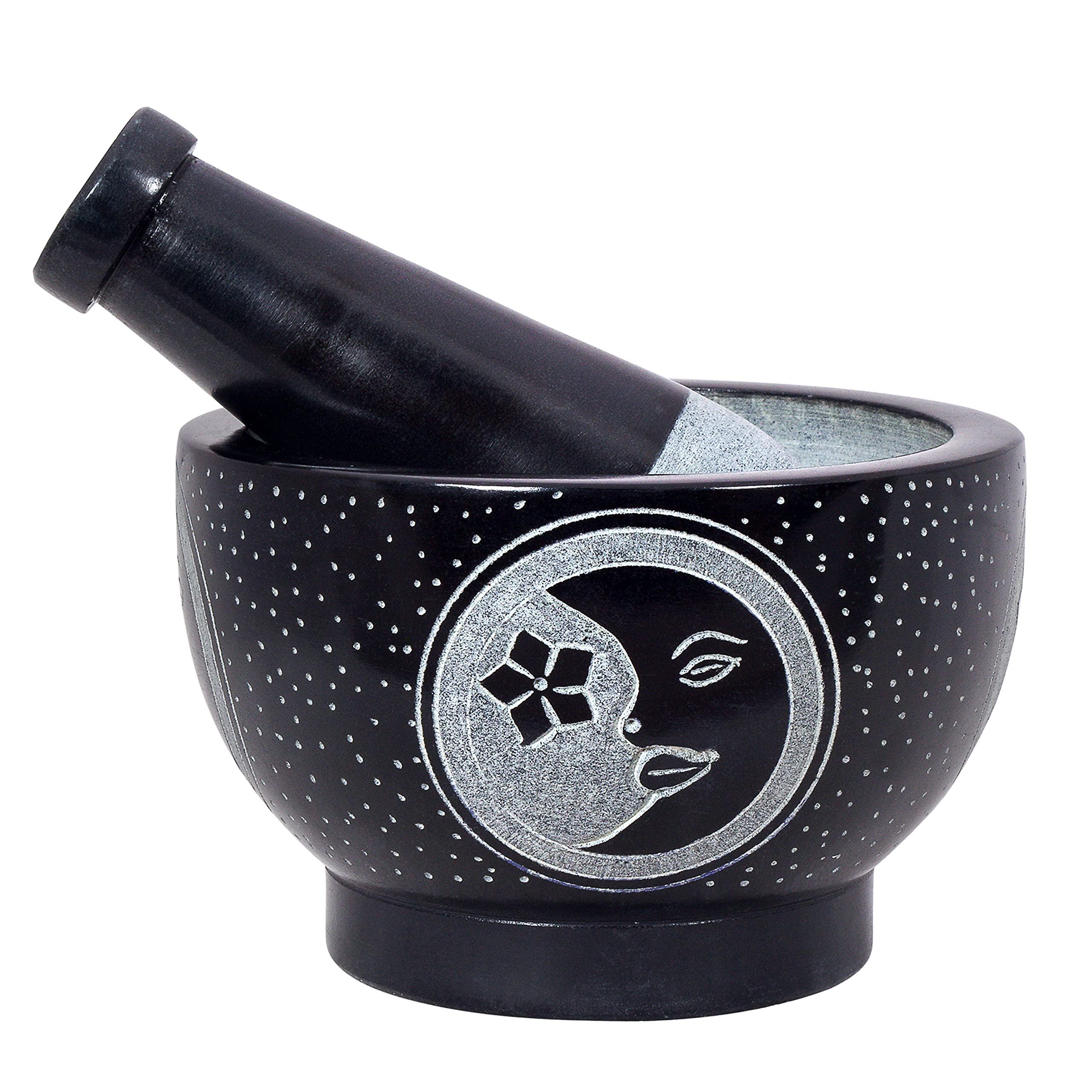 Divit Shilp Mortar and Pestle, Made of Heavy Duty Polished Hard Stone, Natural Stone Grinder for Spices, Pastes, Herbs, Seasoning etc. (Moon Star)