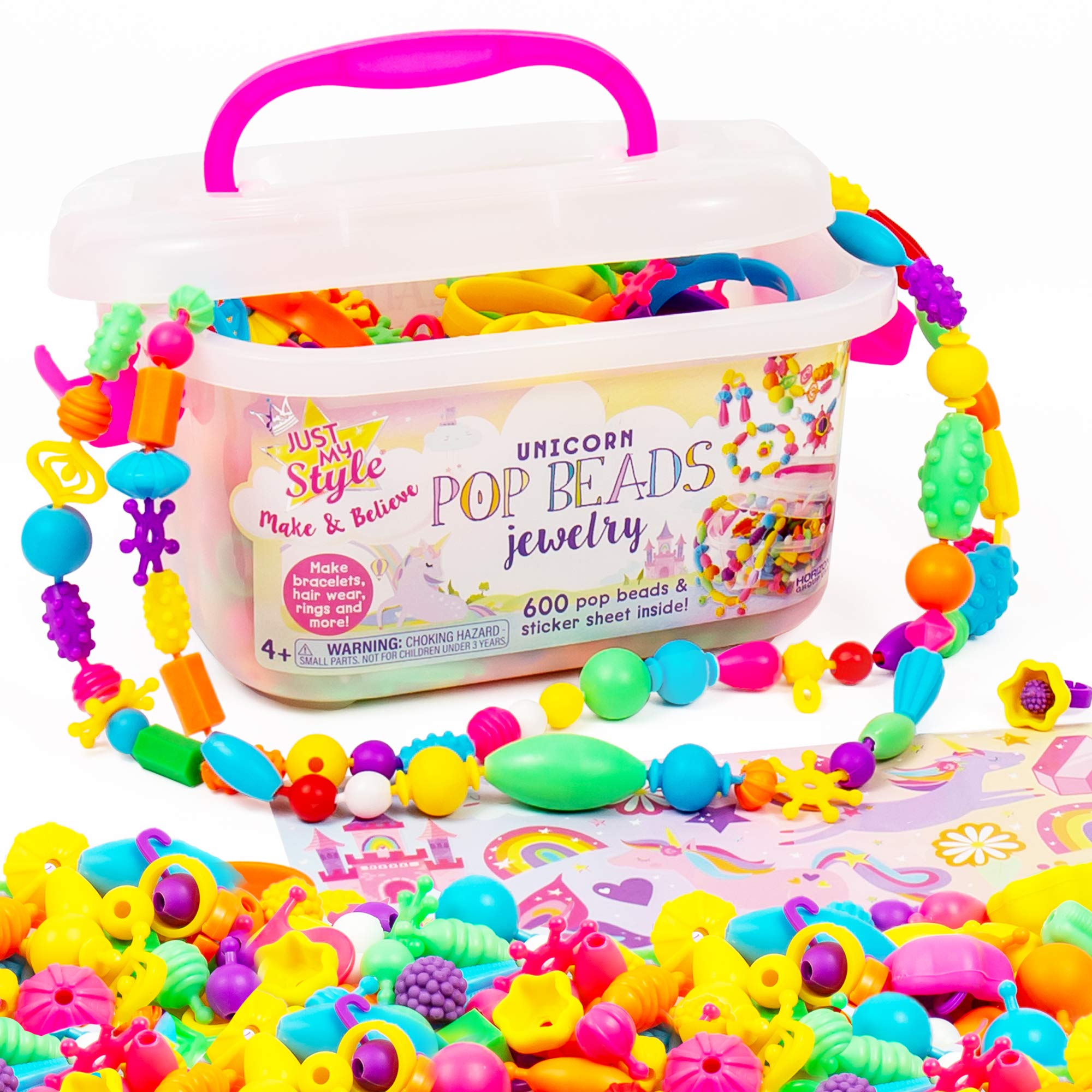 Just My Style Make & Believe Unicorn Pop Beads, 500+ Snap-Together, DIY, Bead Kit for Girls, Jewelry Set, Great Travel & On The Go Activity for Kids Ages 4, 5, 6, 7, 8