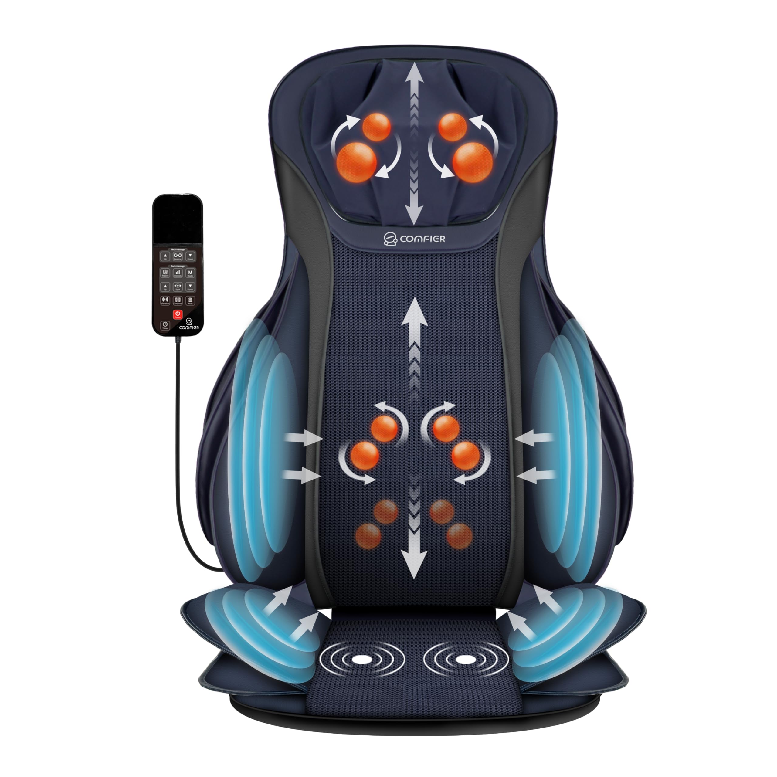 COMFIER Shiatsu Neck Back Massager with Heat, Full Body Massage Chair Pad with Compression,Chair Massager with Tapping,Adjustable Height Seat Massager for Neck,Back and Shoulders,Gifts for Women, Men