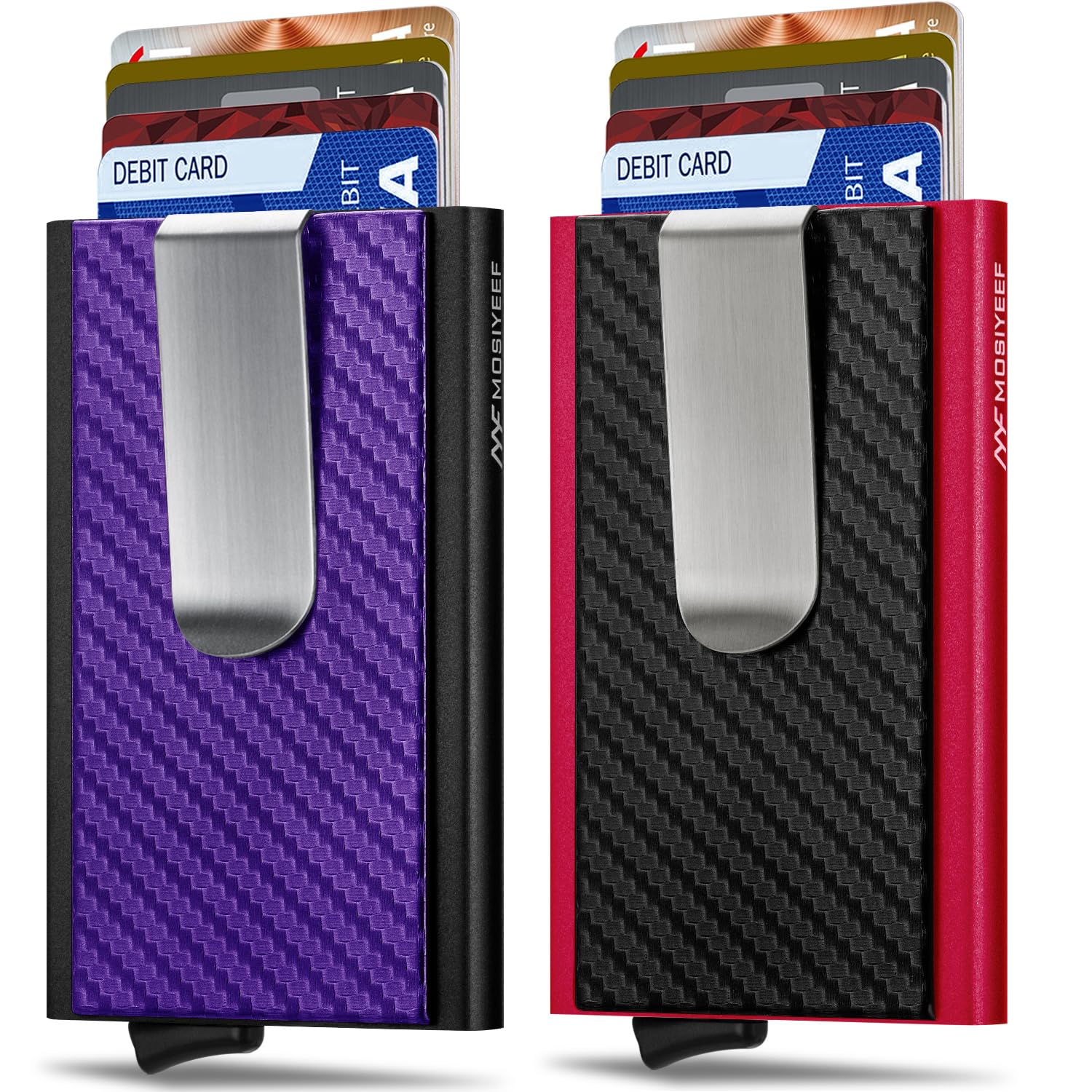 MOSIYEEF Wallets Set of 2 - Purple Pop Up Wallet and Red Black Pop Up Wallet