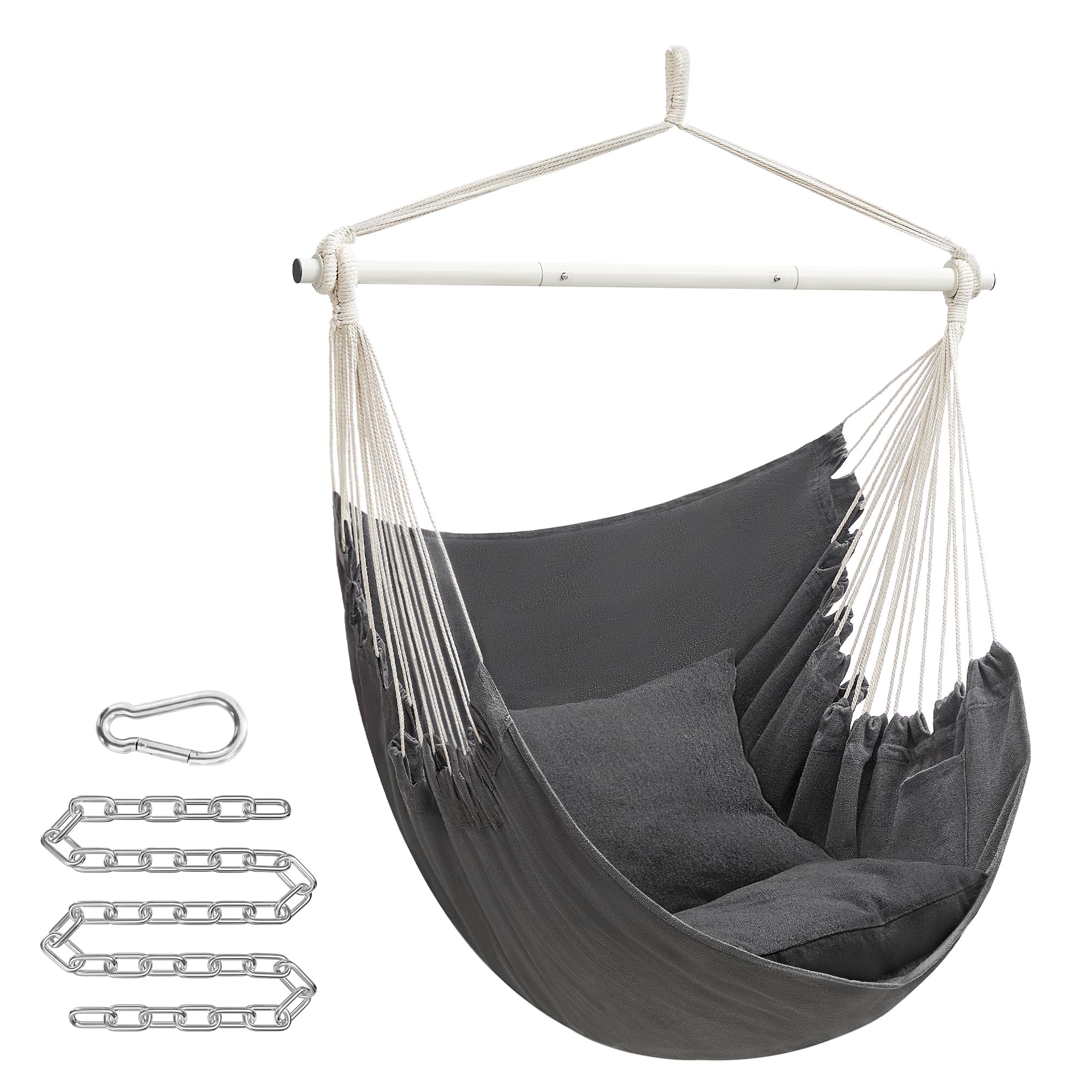 SONGMICS Hammock Chair, Load Capacity 500 lb, Hanging Chair with 2 Cushions, Large Hammock Swing with Chain and Pocket, for Indoor, Outdoor, Living Room, Bedroom, Slate Gray UGDC197G02