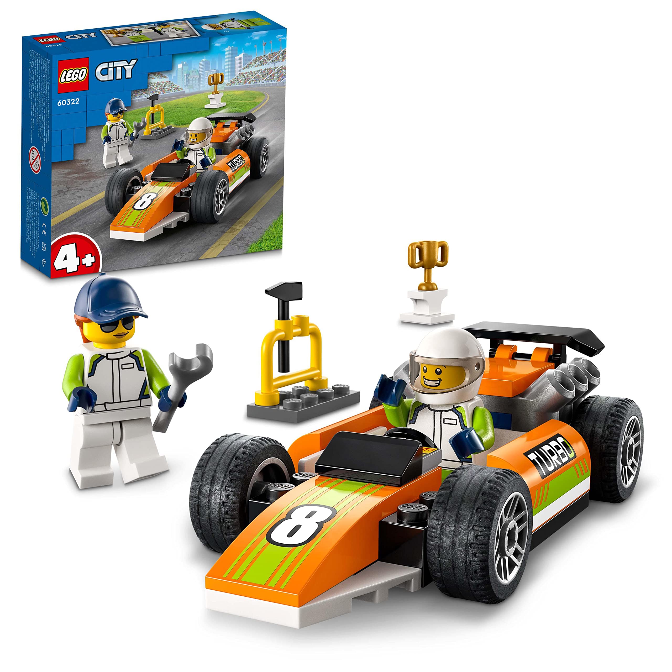 LEGO60322 City Great Vehicles Race Car F1 Style Toy for Preschool Kids 4 plus Years Old, with Mechanic and Racing Driver Minifigures