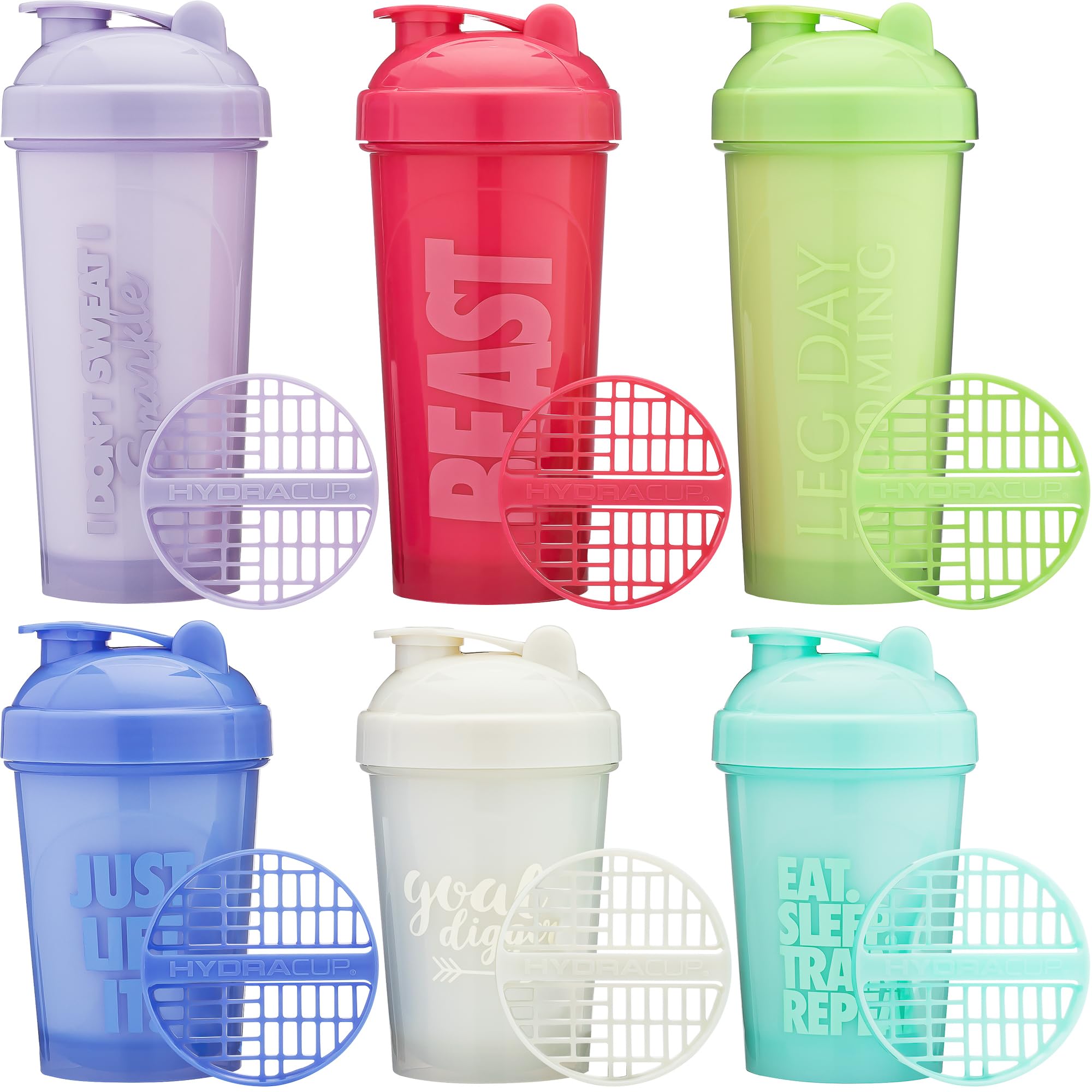 Hydra Cup OG Logo [6 Pack] 28 oz & 20 oz Shaker Bottles for Protein Shakes, Shaker Cups with Ball Blender Whisk, Travel To Go, BPA Free (Bright Colors)