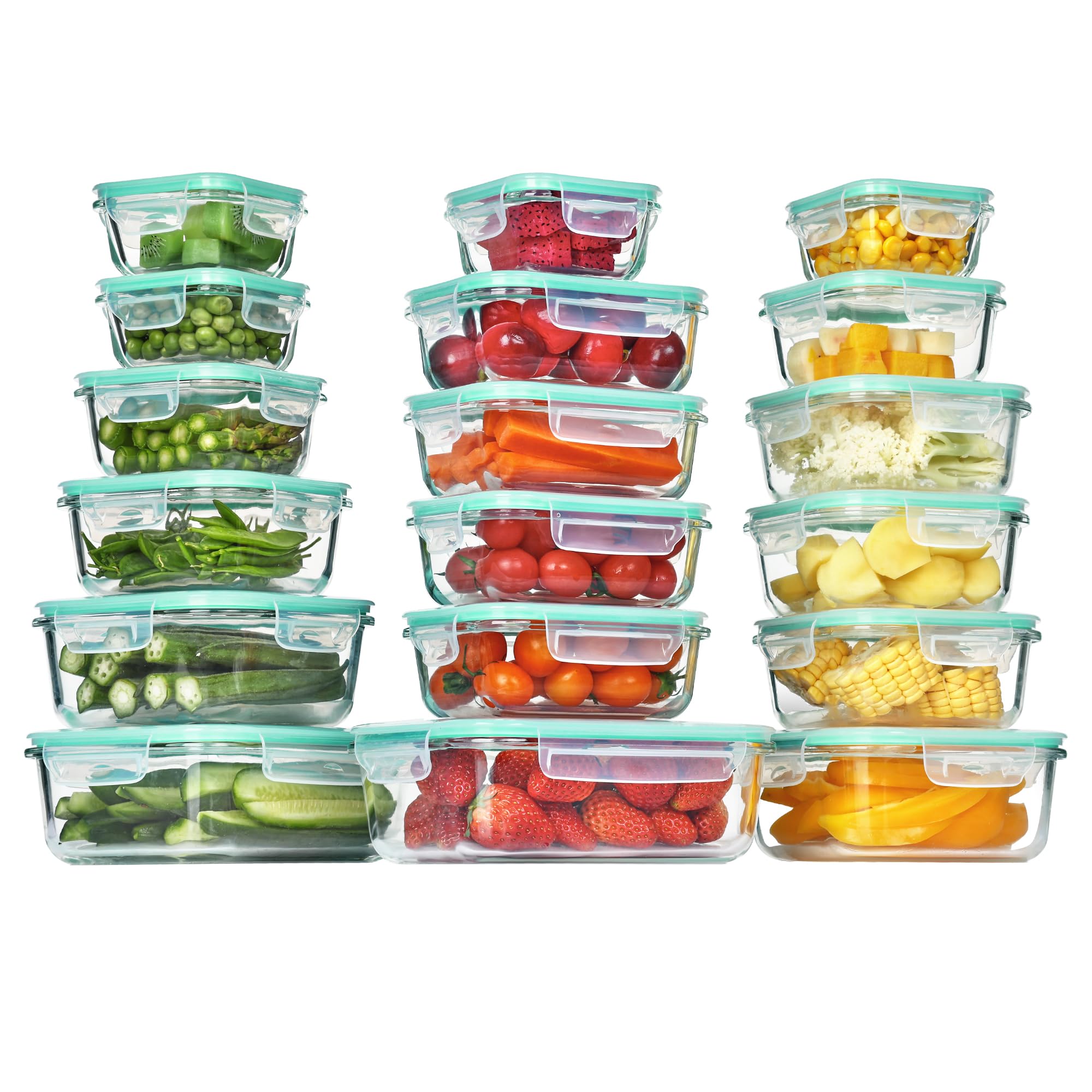 Vtopmart 18 Pack Glass Food Storage Container, Meal Prep Container Set, Airtight Food storage Containers with Leak Proof Locking Lids for Microwave,Oven, Freezer,Dishwasher,Kitchen,Fridge