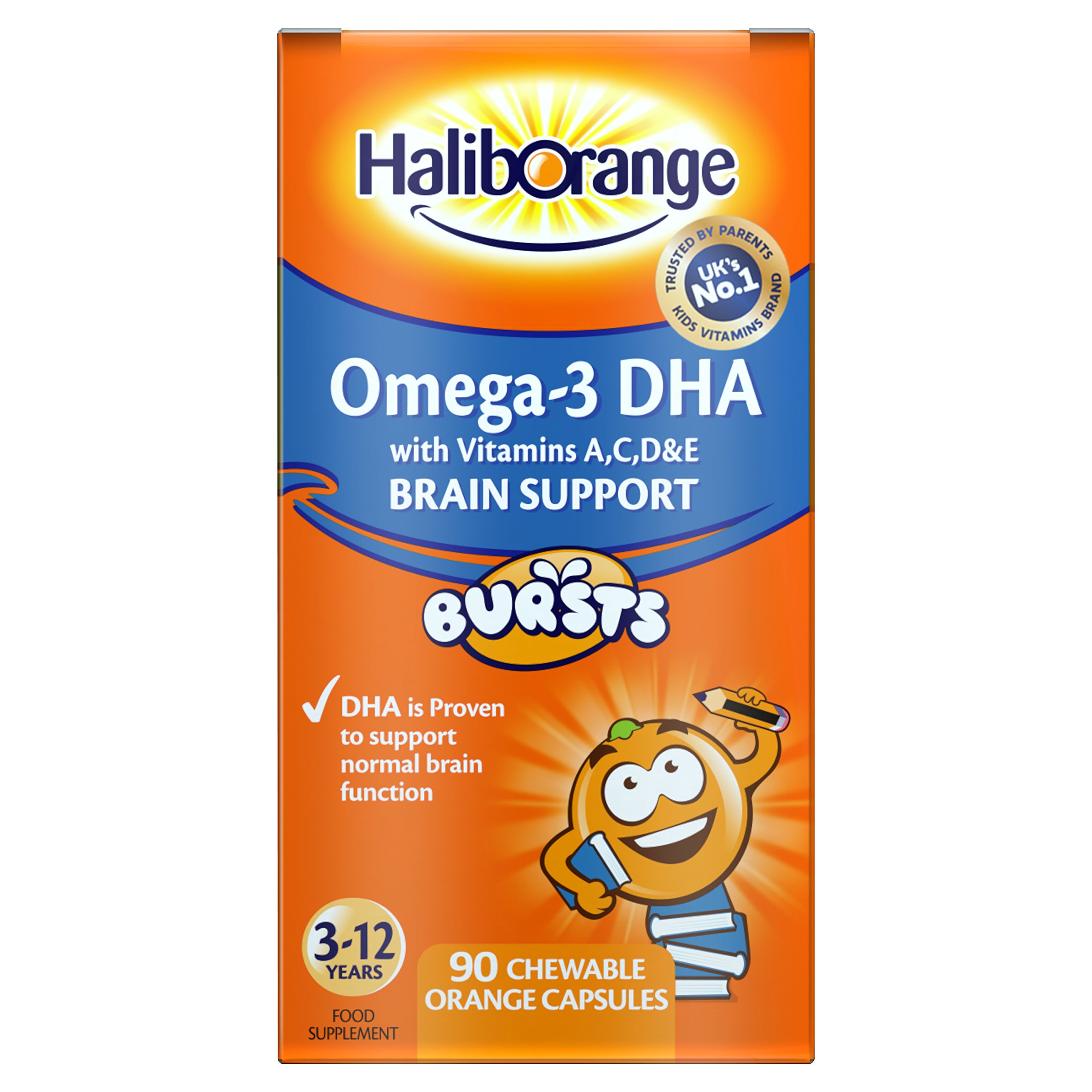 Haliborange Kid's 7-Seas Omega-3 with Vitamins (90 Orange Chewable Fruit Burst Capsules)