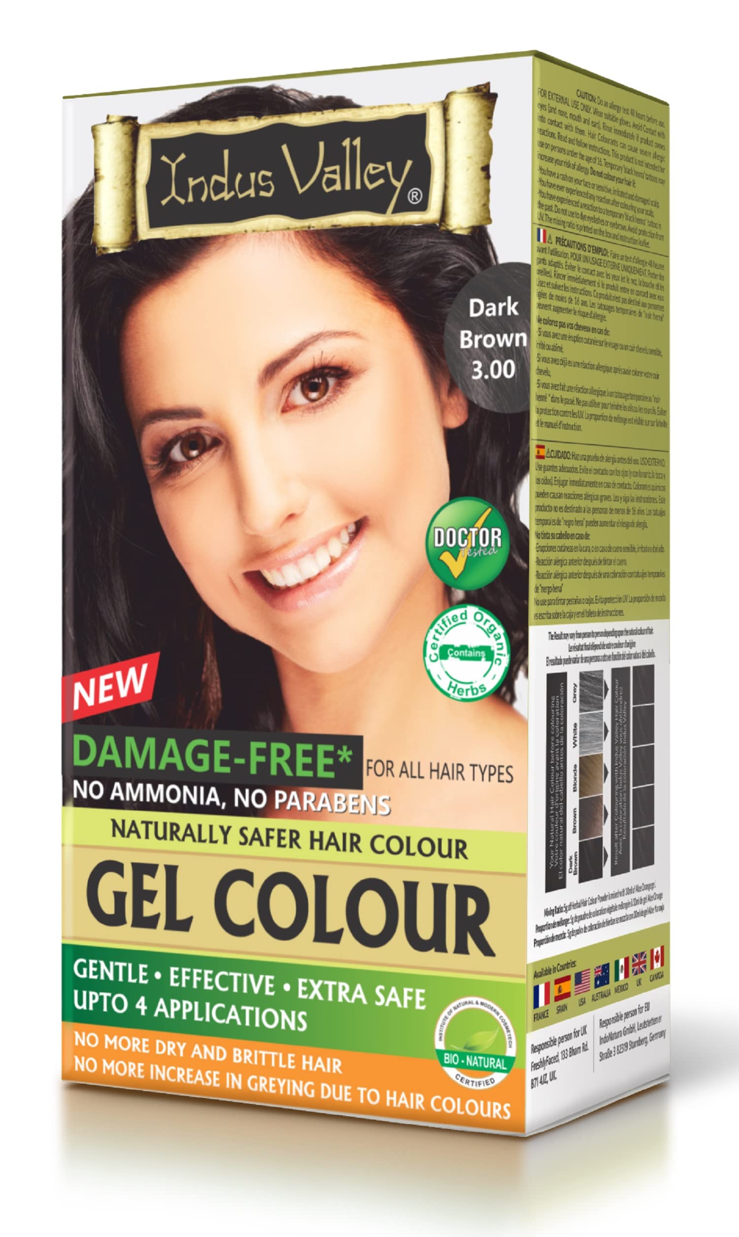 Indus Valley Natural Organic Hair Colour without Damage, Gel Hair Colour, Ammonia Free, Up to 100% Grey Coverage, Recommended by Doctors Organic Natural Certified Dark Brown 3.00 (20 g + 200 ml)