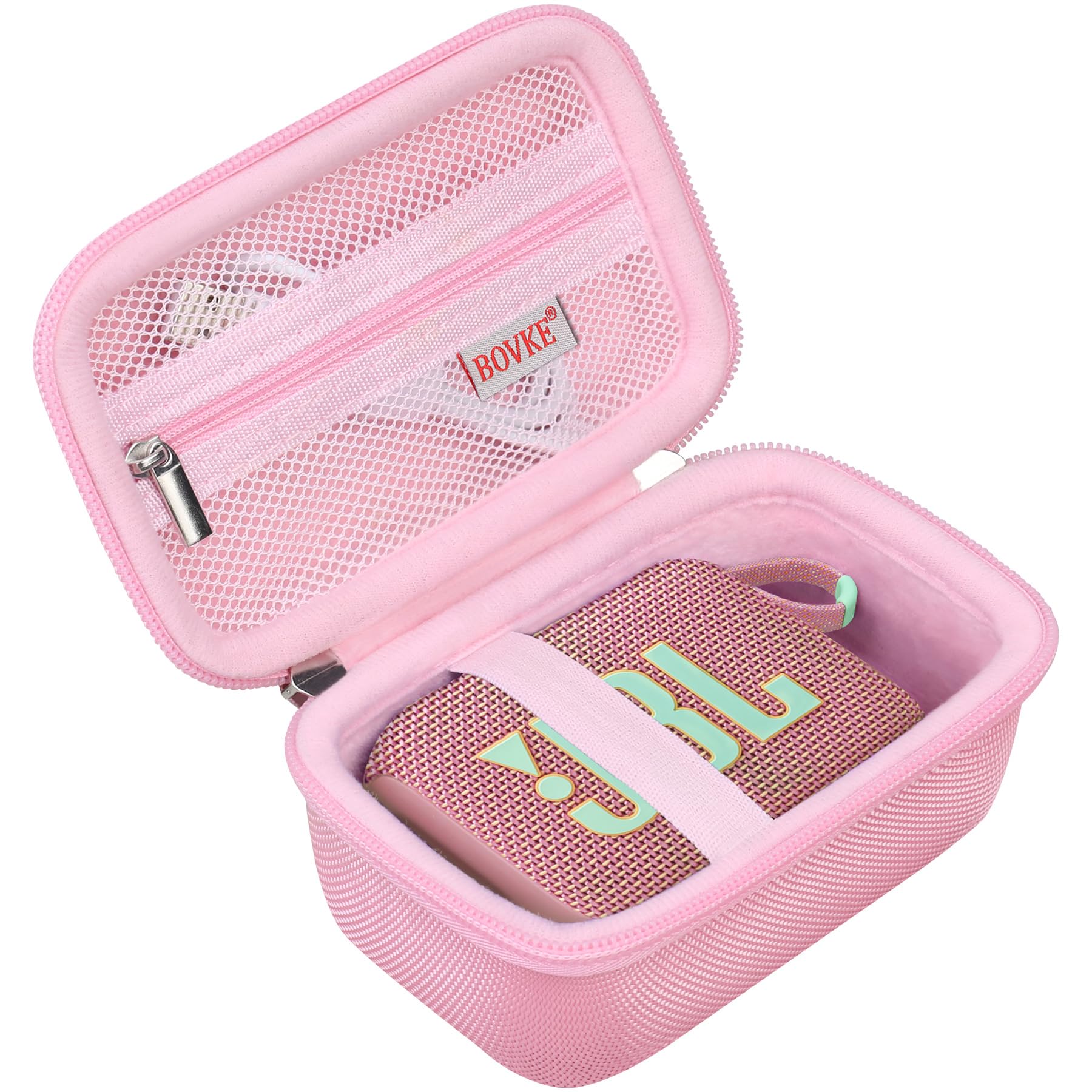 BOVKECarrying Case Compatible with JBL Go 4 Portable Bluetooth Wireless Speaker, Extra Mesh Pocket for Charging Cables and Accessories, Pink