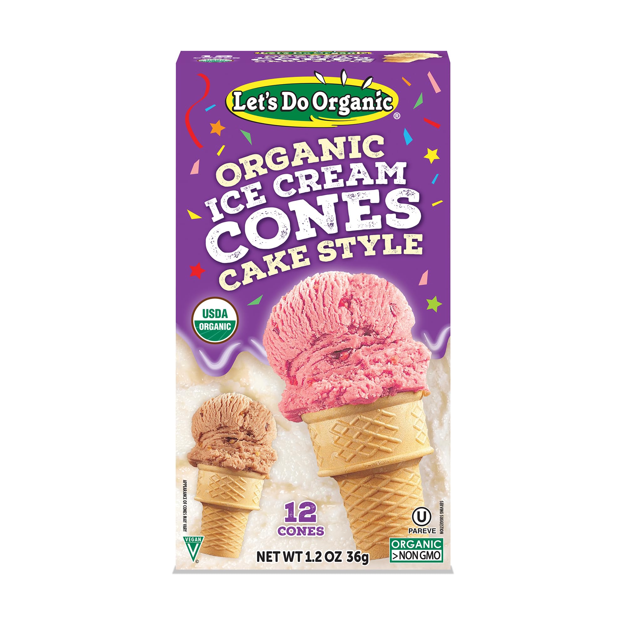 Lets Do Organic Ice Cream Cones - Sugar Cones for Ice Cream, Mini Ice Cream Cones, Ice Cream Cups, Crispy Cones, Mini Cake Cones - 1.2 Oz (Pack of 12)