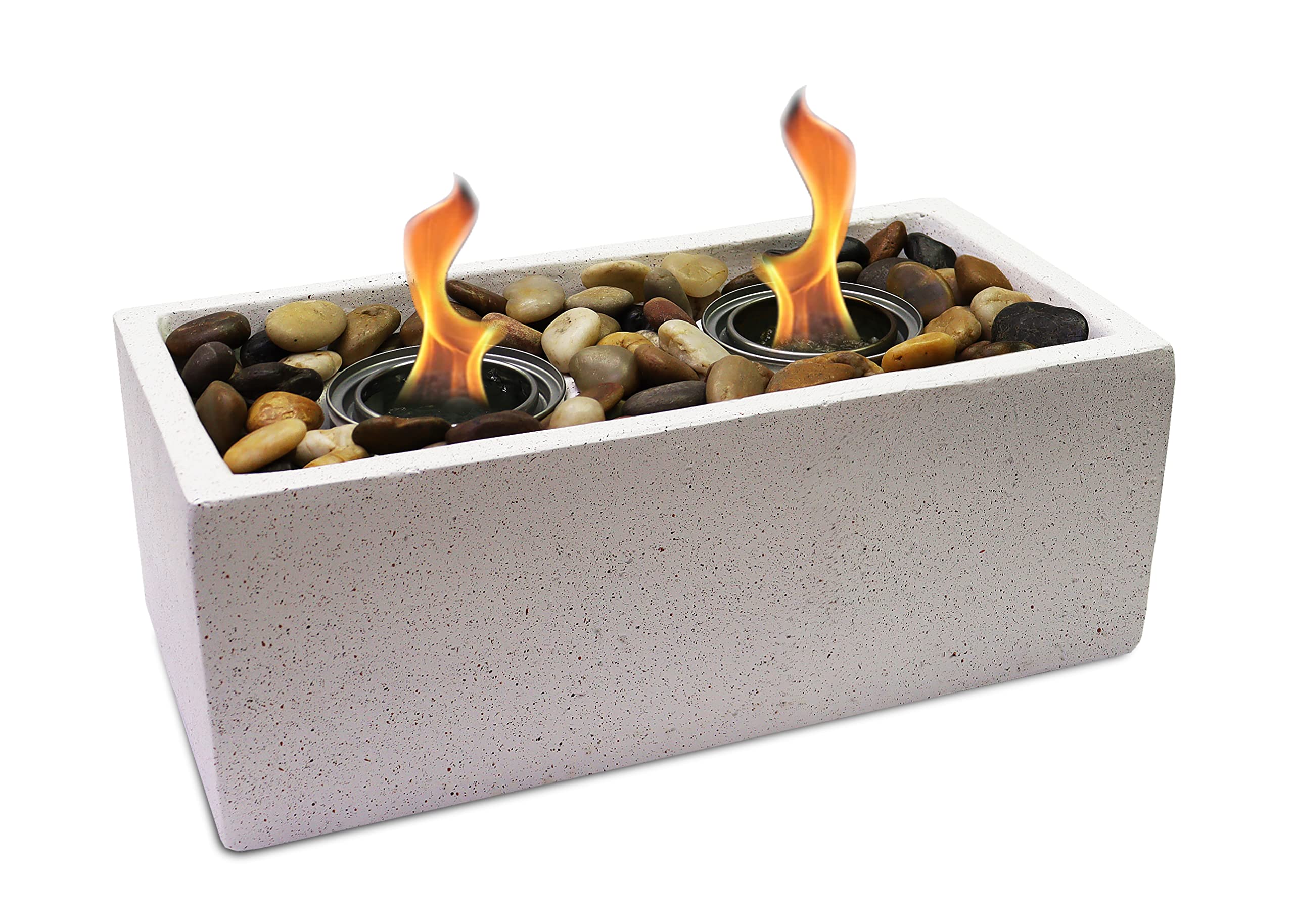 Nature's Mark 5" H Concrete Tabletop Ethanol Fire Pit Indoor&Outdoor Mini Fire Bowl with 4 Gel Included (Gray Rectangle)