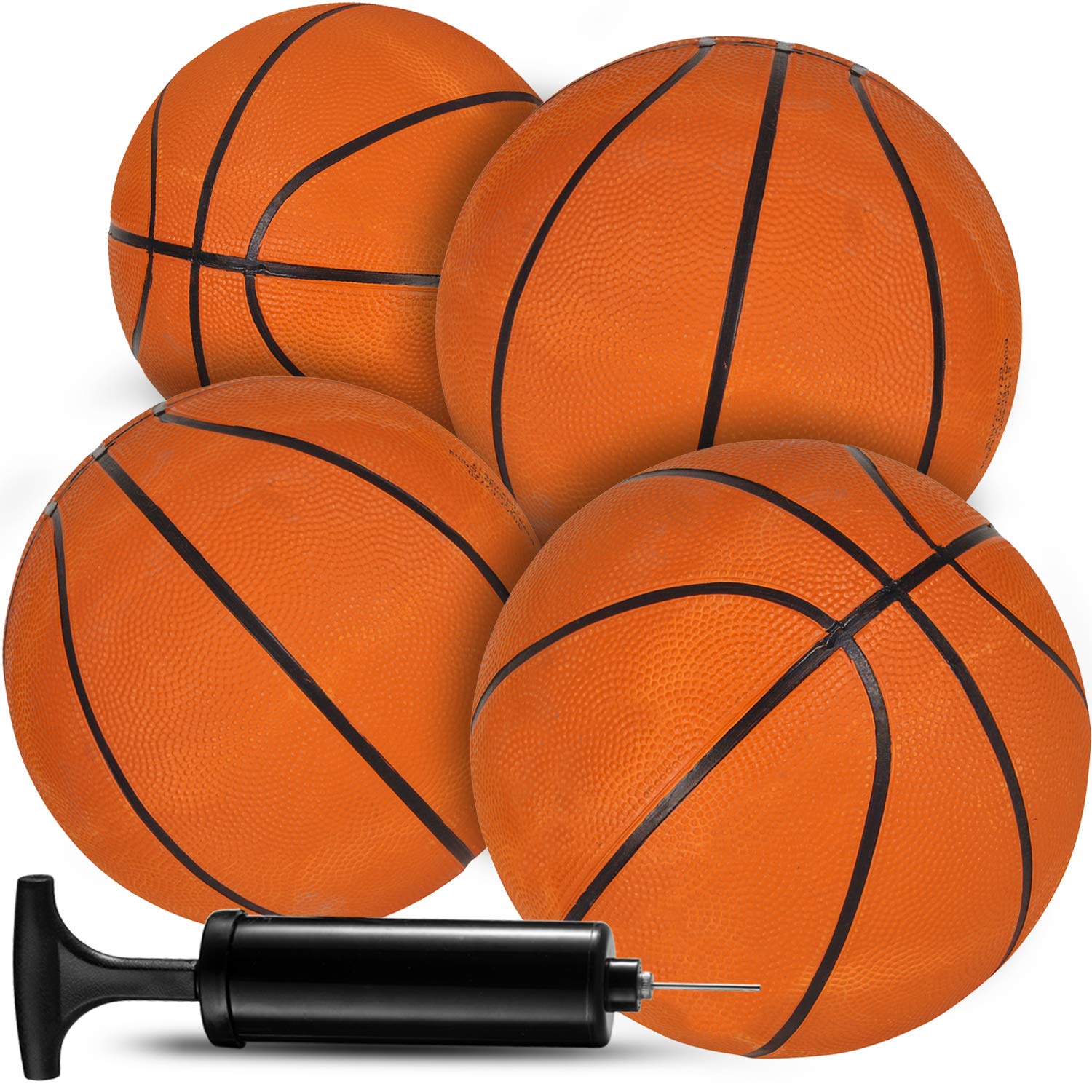 Bedwina Mini Basketballs - (7 Inch, Size 3) Pack of 4 - Mini Hoop Basketball Set with Air Pump for Indoor, Outdoor, Pool Parties, Small Hoops Basketball Game Party Favors for Kids