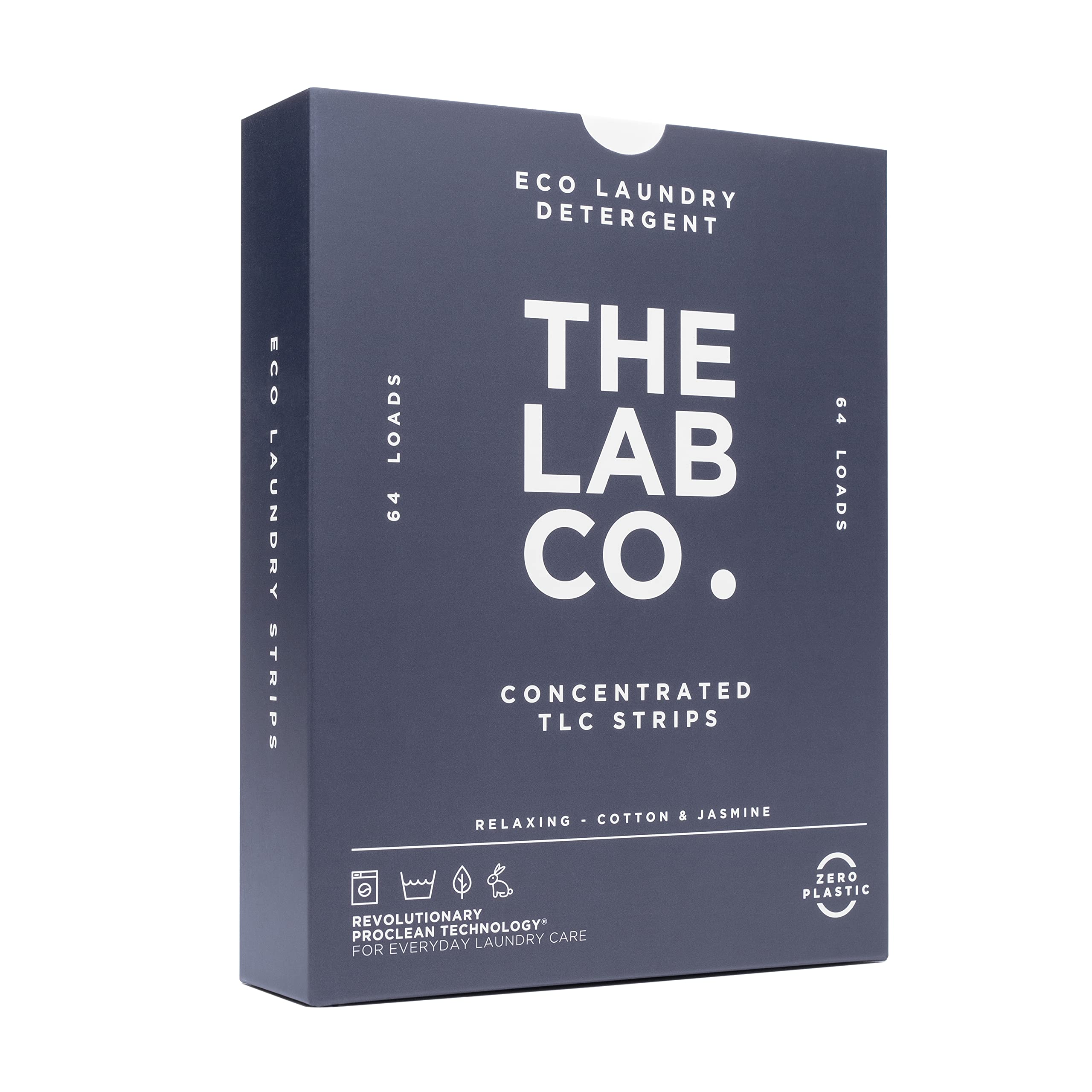 The Lab Co. Laundry Detergent Strips Sheets Eco Ultra-Concentrated Non-Bio Relaxing Fragrance Cotton & Jasmine for Hand and Machine Washing. For up 64 Loads