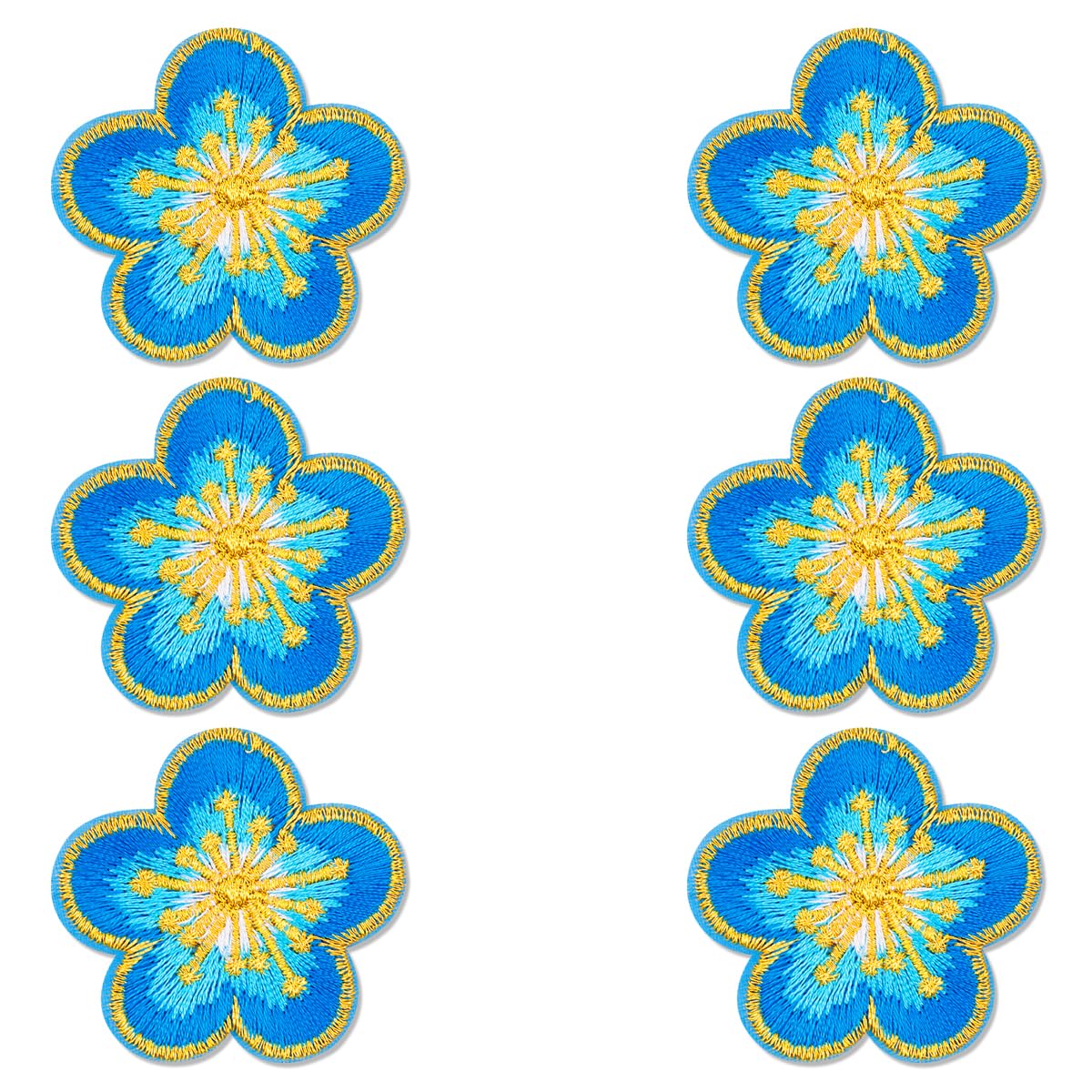 Small Plum Appliqué Patches - 6 Pcs Small Plum Iron on Patches Flower with Gold Trimming Decorative for Clothing Sew on Patches for Jackets Jeans Bags Clothes Arts Crafts DIY Decoration(Blue)