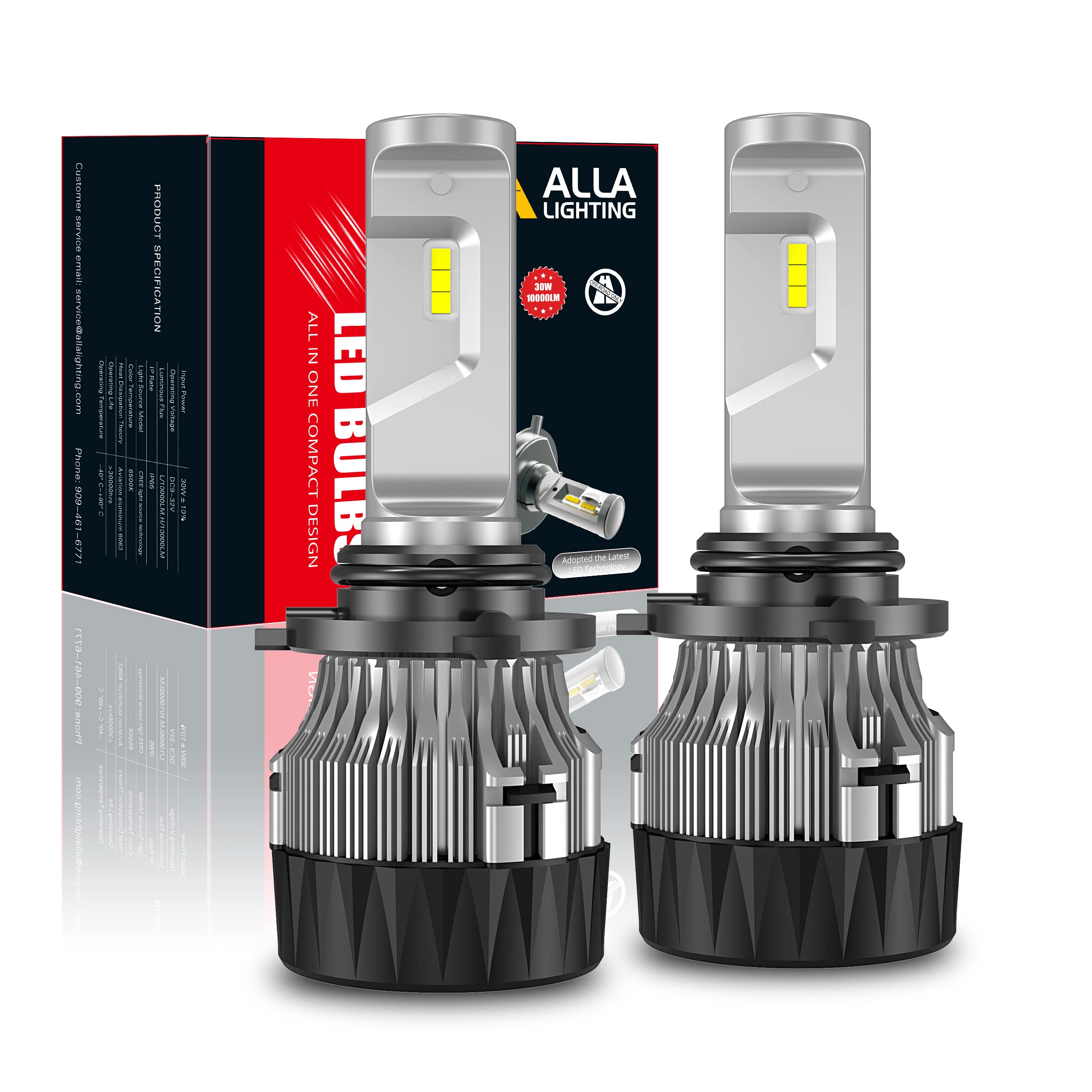 Alla Lighting S-HCR HB4 9006 LED Headlights Bulbs, 6000K~6500K Xenon White, 10000lms 600% Brighter Xtreme Super Bright Low Beam Headlamps Replacement.