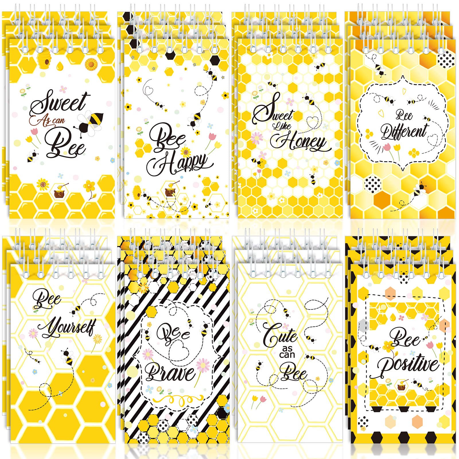 Fainne 48 Pack Mini Spiral Notepads Cute Bee Notebook Small Journal Pocket Notebook 8 Styles Honey Note Pads for Kids Teacher Classroom Reward Supplies Bee Themed Birthday Party Favors