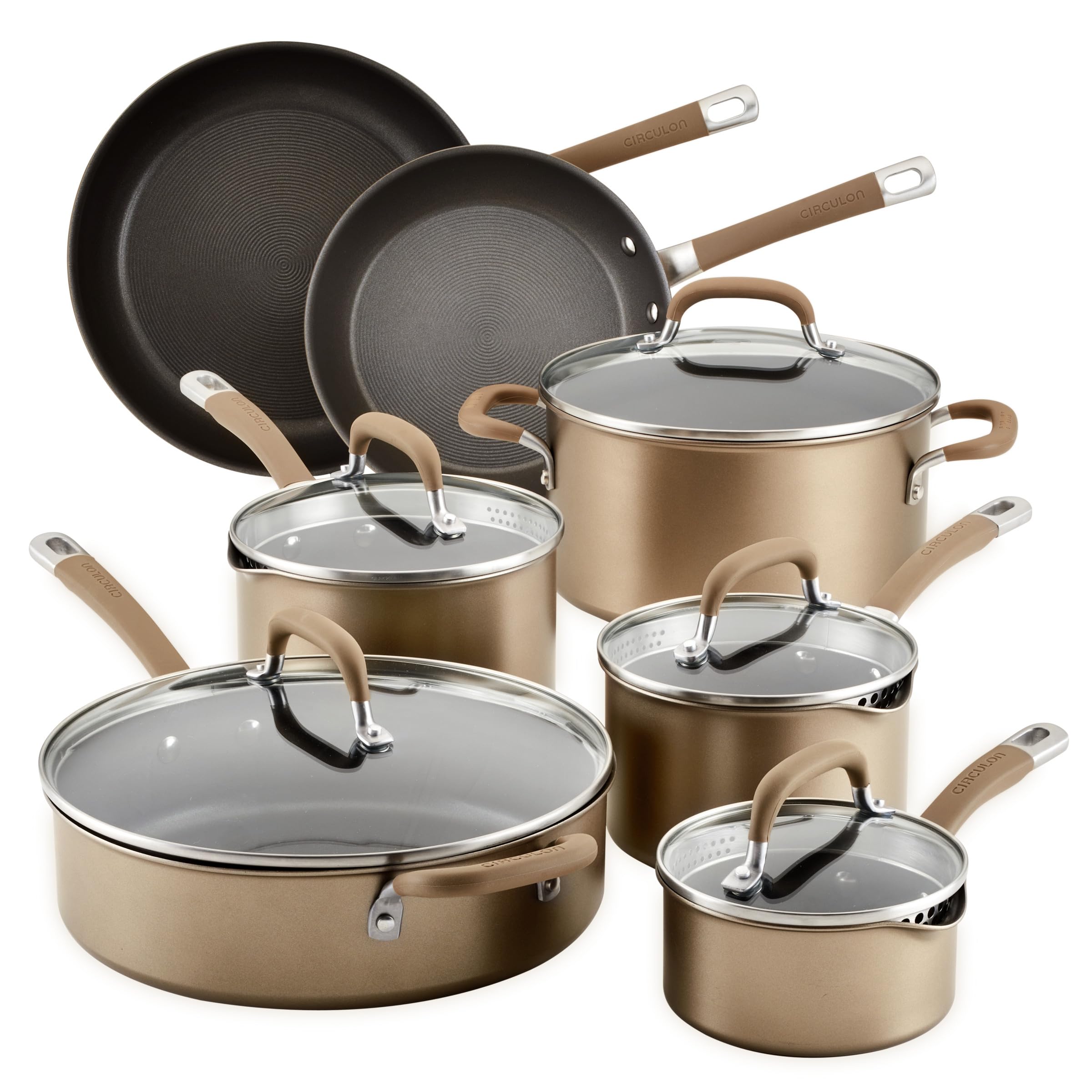 Circulon Premier Professional Hard Anodized Nonstick Cookware Induction Pots and Pans Set, 12 Piece, Bronze