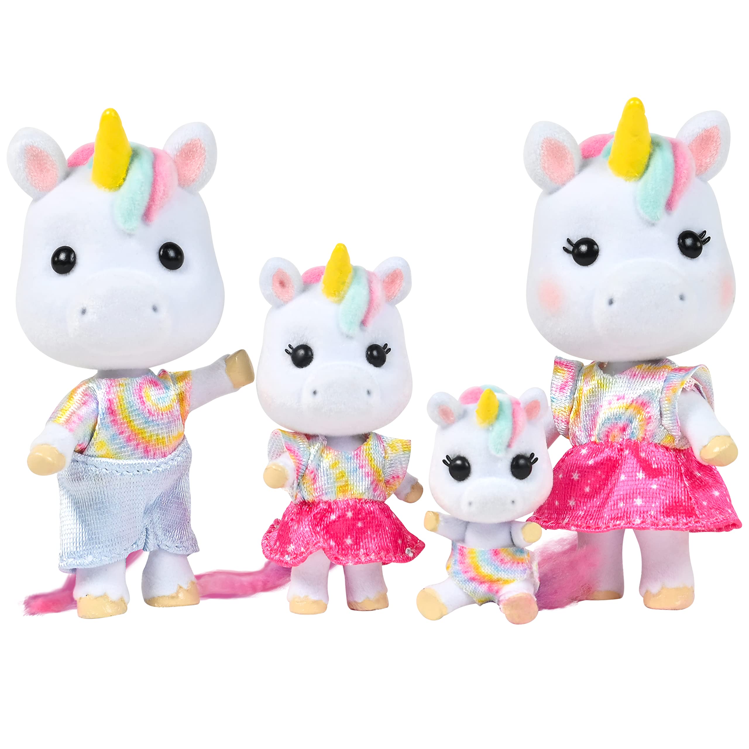 Sunny Days EntertainmentHoney Bee Acres Rainbow Ridge Daydreamers Unicorn Family – 4 Miniature Flocked Dolls | Small Fantasy Collectible Figures | Pretend Play Toys for Kids