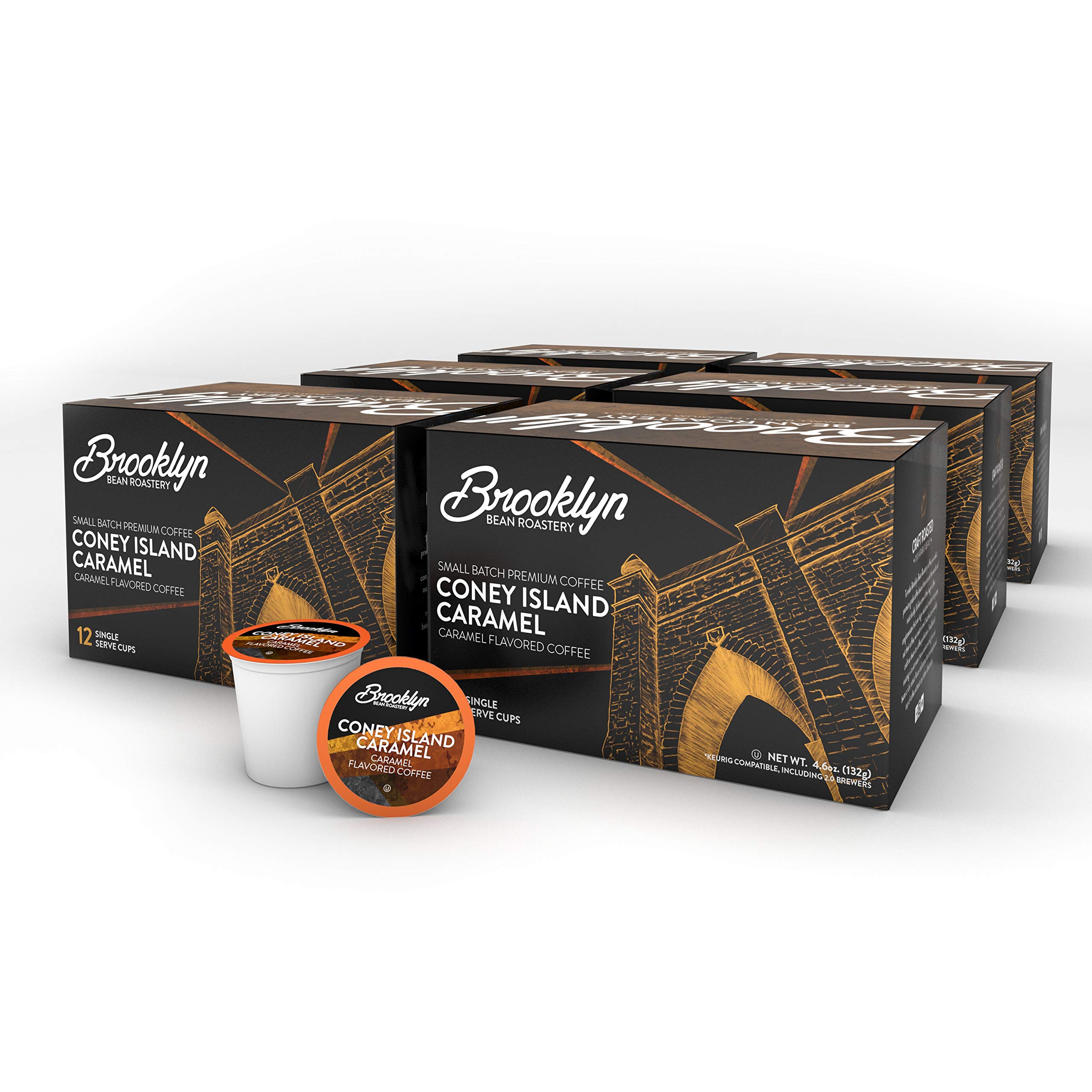 Brooklyn Beans Coney Island Caramel Gourmet Coffee Pods, Compatible with 2.0 Keurig Coffee Pods Brewer, 72 Count