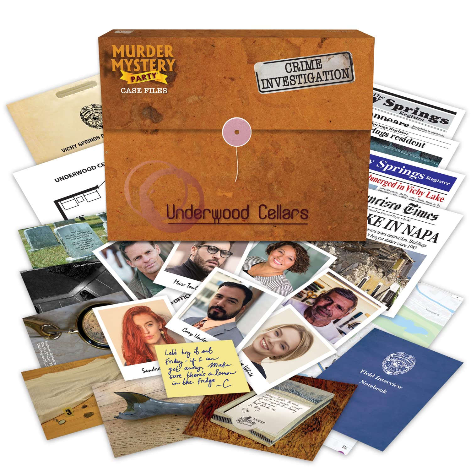 Murder Mystery Party Case Files: Underwood Cellars Unsolved Mystery Detective Case File Game Play Alone, W/ Friends, Family Or For Couples Date Night Ages 14+ From University Games , Brown