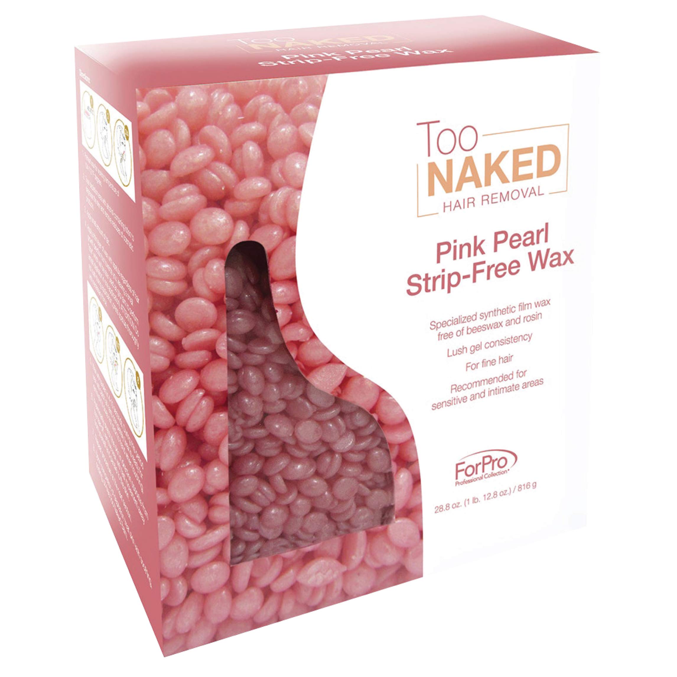 Too Naked Pink Pearl Strip-Free Wax, Beeswax-Free Wax, Synthetic Film Wax, 28.8 ounces